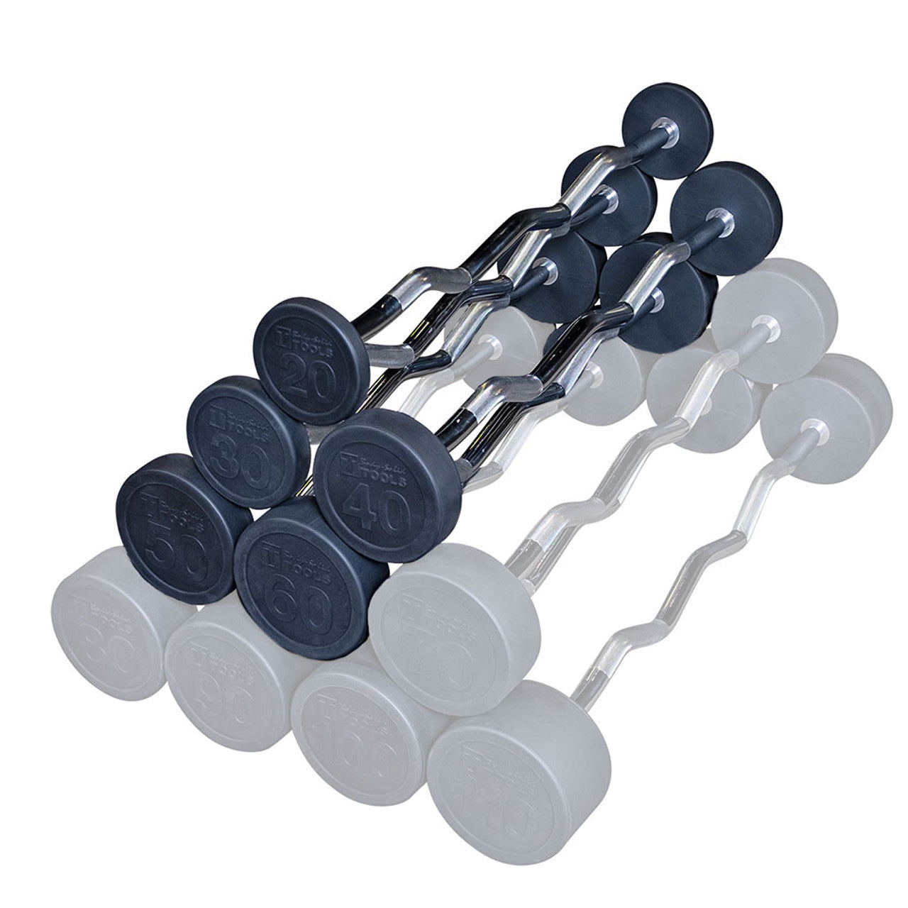 Body-Solid Tools Fixed Weight Ez-Curl Barbells (20-110 lbs.) Strength Body-Solid 200LB Set (20-30-40-50-60 LB Bars)
