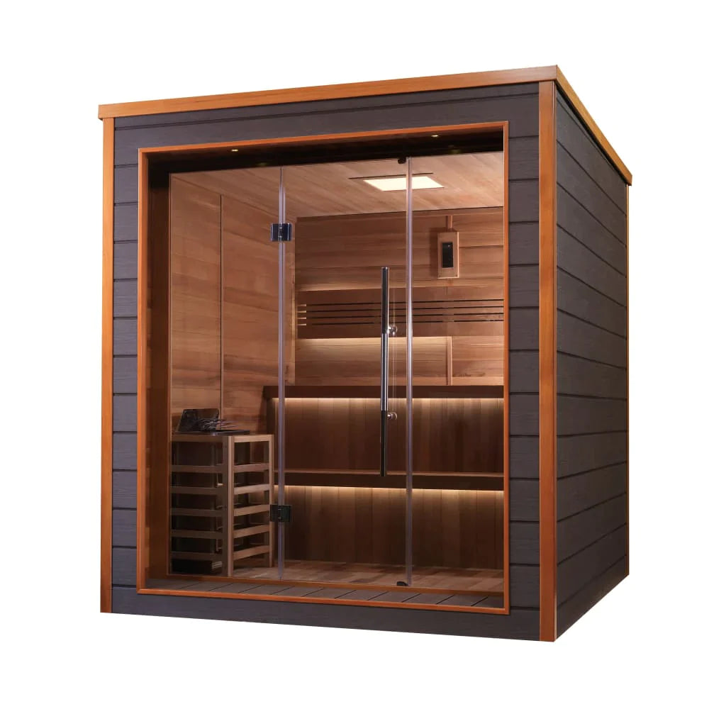 Golden Designs Bergen 6 Person Outdoor-Indoor Traditional Steam Sauna Outdoor Sauna Golden Designs