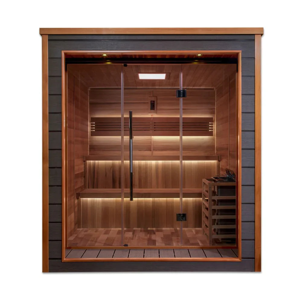 Golden Designs Bergen 6 Person Outdoor-Indoor Traditional Steam Sauna Outdoor Sauna Golden Designs