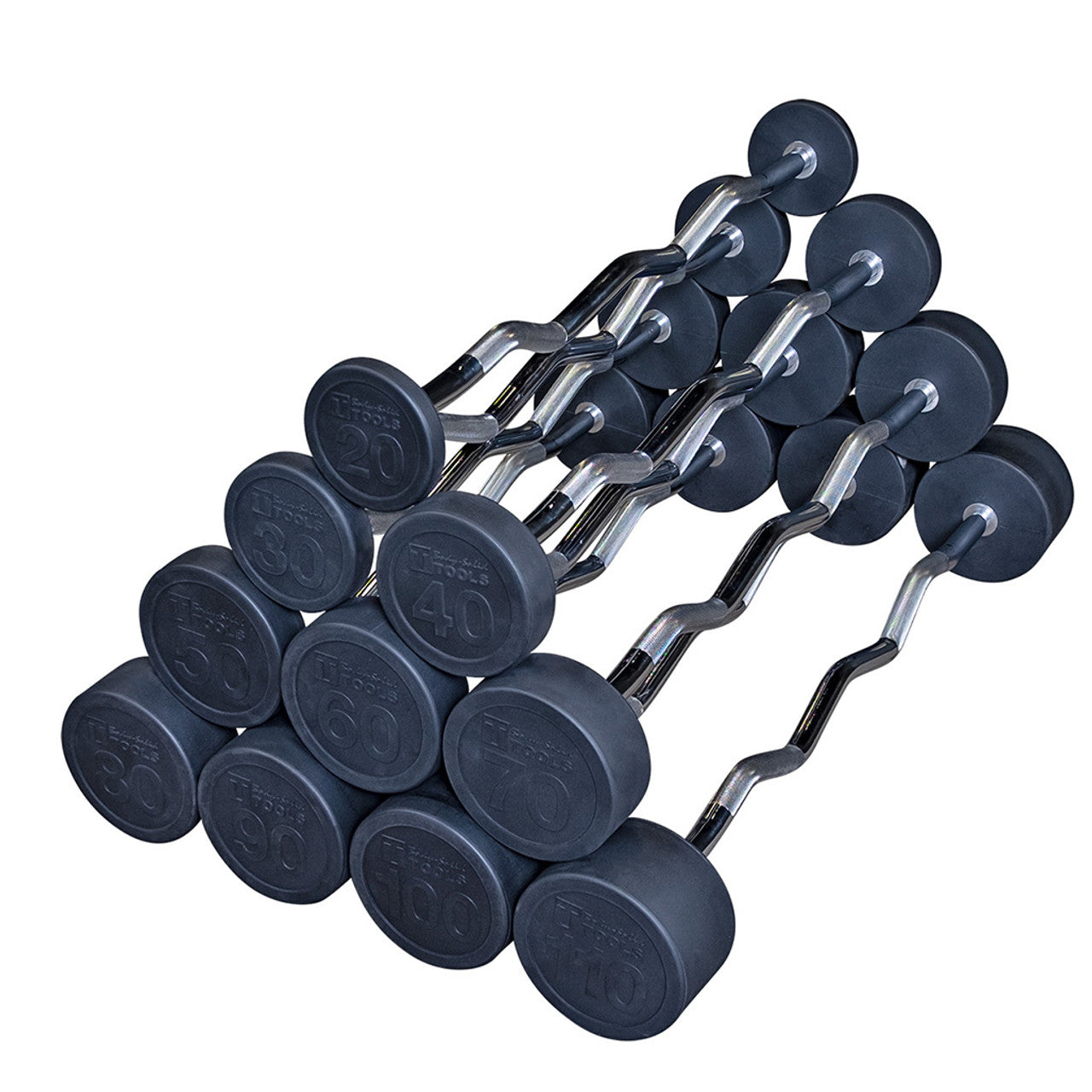 Body-Solid Tools Fixed Weight Ez-Curl Barbells (20-110 lbs.) Strength Body-Solid 650LB Set (20-30-40-50-60-70-80-90-100-110 LB Bars)