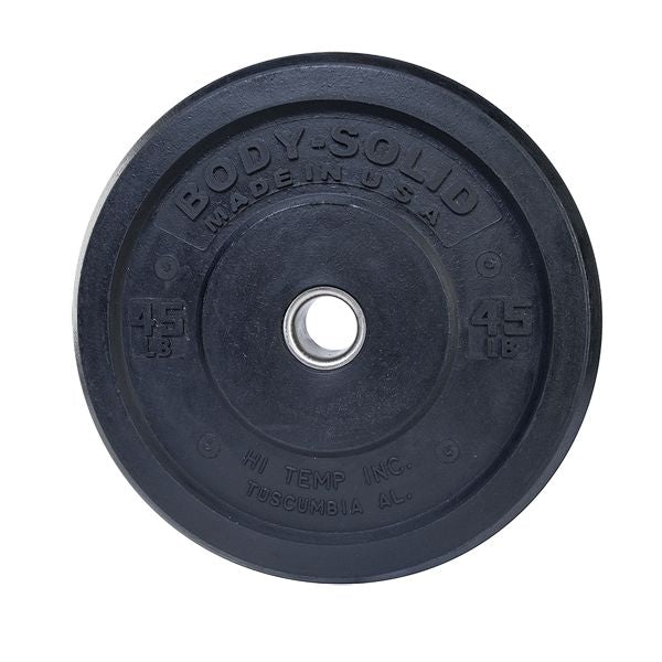 Body-Solid Premium Bumper Plates OBPH With Black Olympic Bar Set Bumper Plates Body-Solid