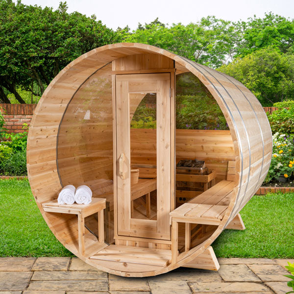 Dundalk Serenity MP Barrel Outdoor 4 person Sauna Outdoor Sauna Dundalk LeisureCraft