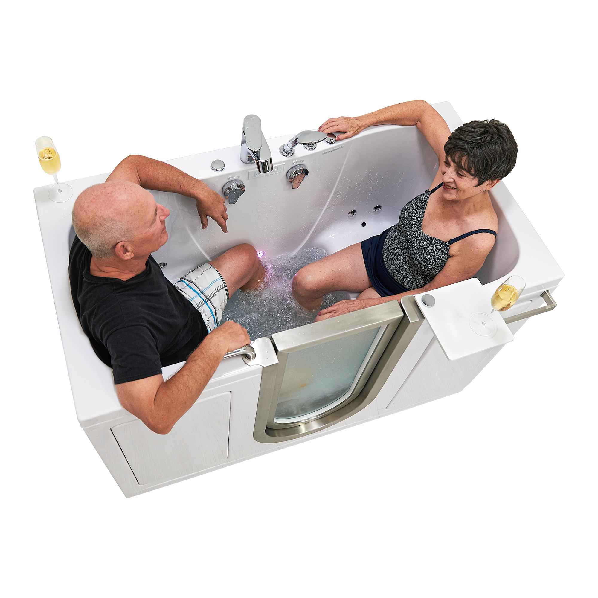 Ella Companion 32"x60" Air + Hydro Massage w/ Independent Foot Massage Acrylic Two Seat Walk-In-Bathtub, Inward Swing Door Bath Tub Ella's Bubbles