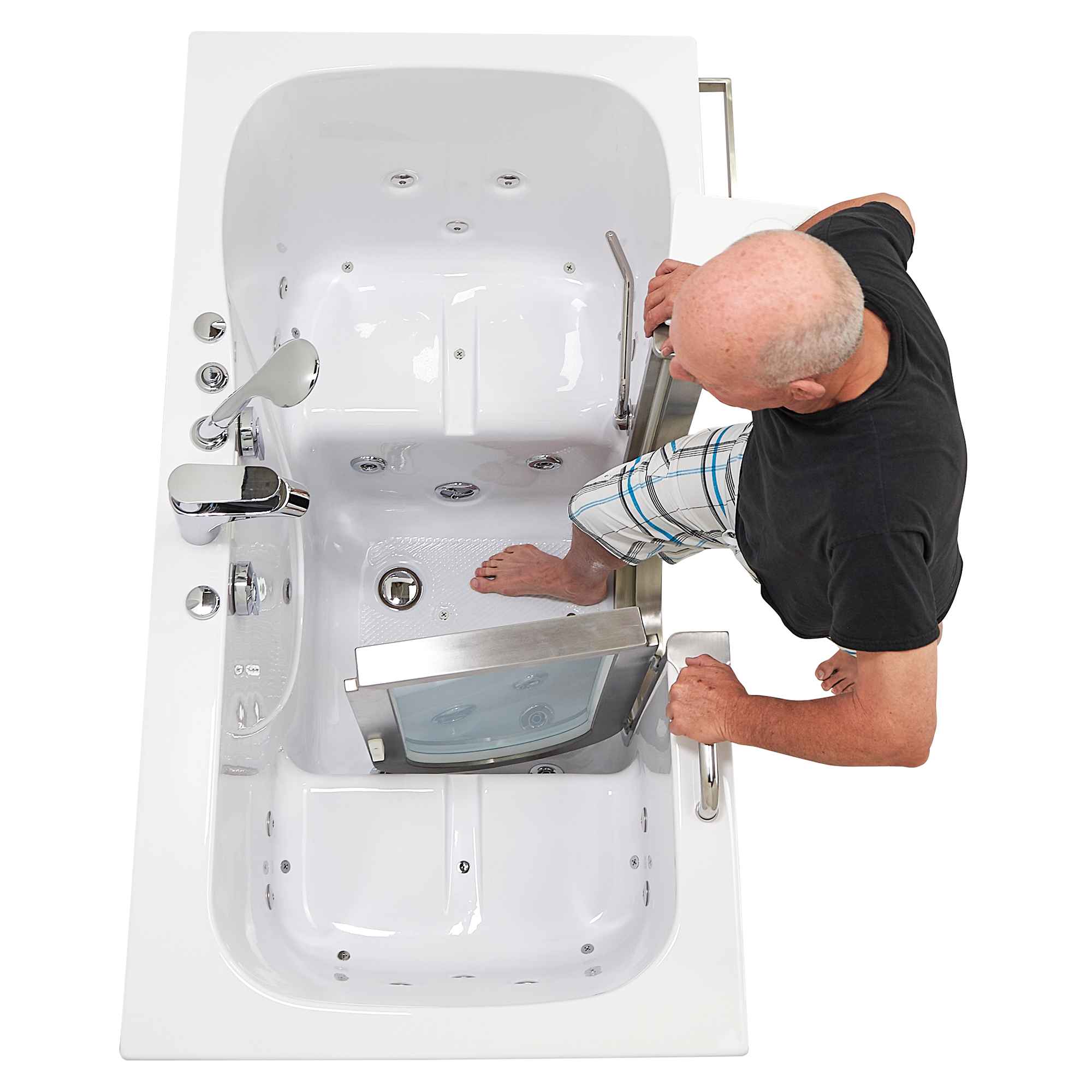 Ella Companion 32"x60" Air + Hydro Massage w/ Independent Foot Massage Acrylic Two Seat Walk-In-Bathtub, Inward Swing Door Bath Tub Ella's Bubbles