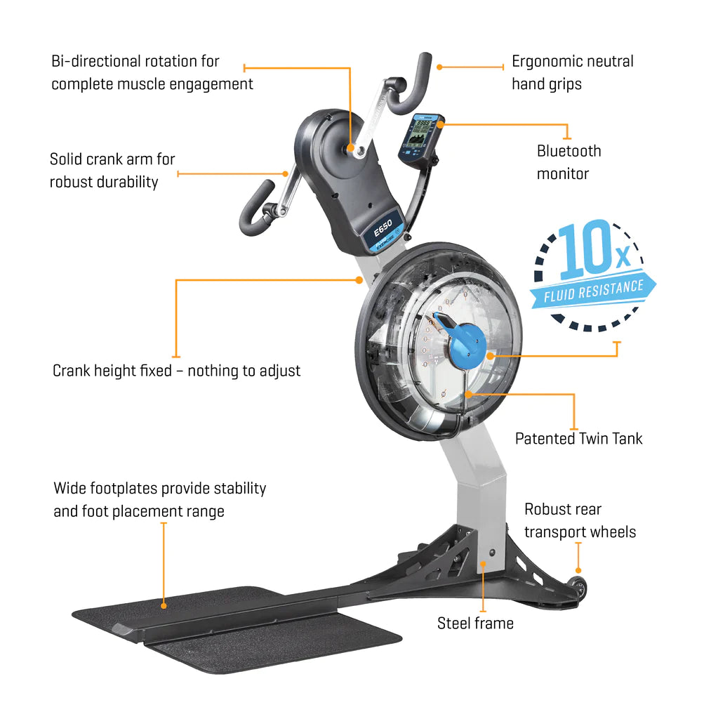 E650 Arm Cycle UBE Fluid Resistance Arm Cycling Machine Fitness First Degree Fitness