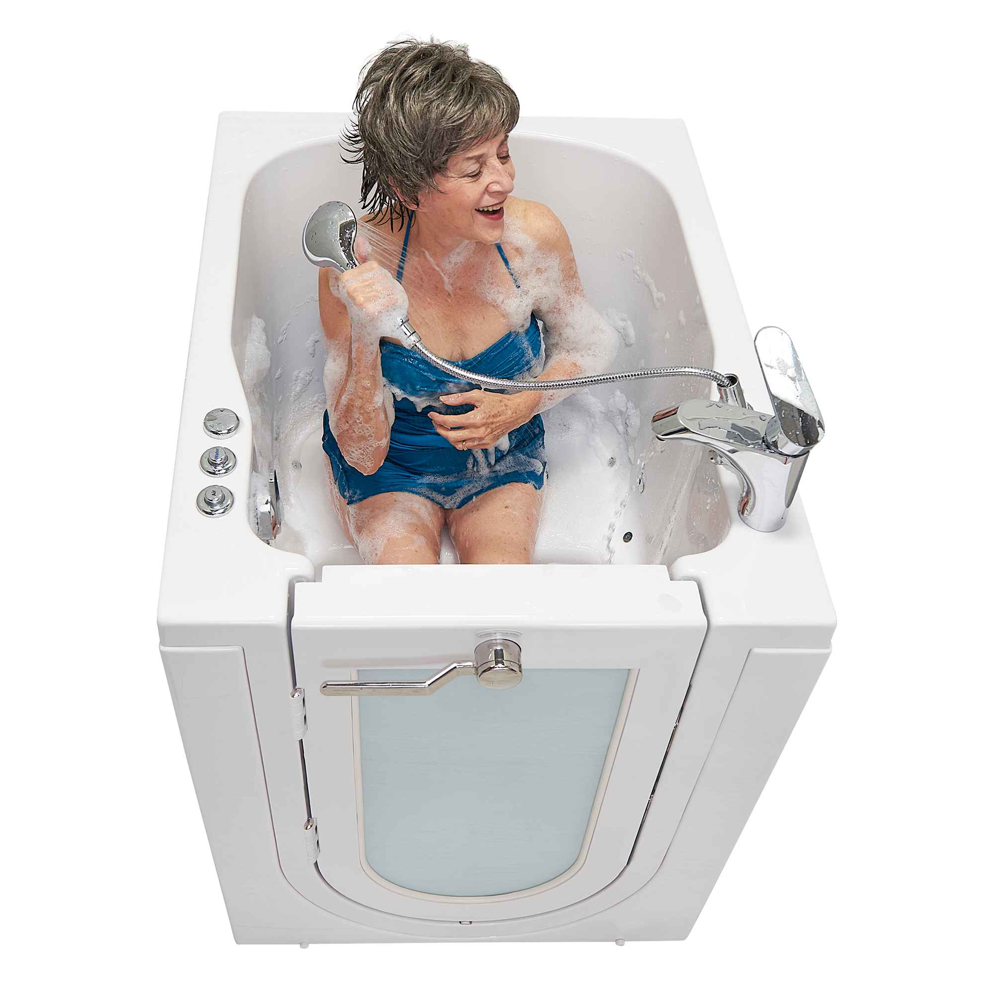 Ella Front Entry 32"x40" Acrylic Air and Hydro Massage Walk-In Bathtub with Outward Swing Door, 2 Piece Fast Fill Faucet, 2" Drain Bath Tub Ella's Bubbles