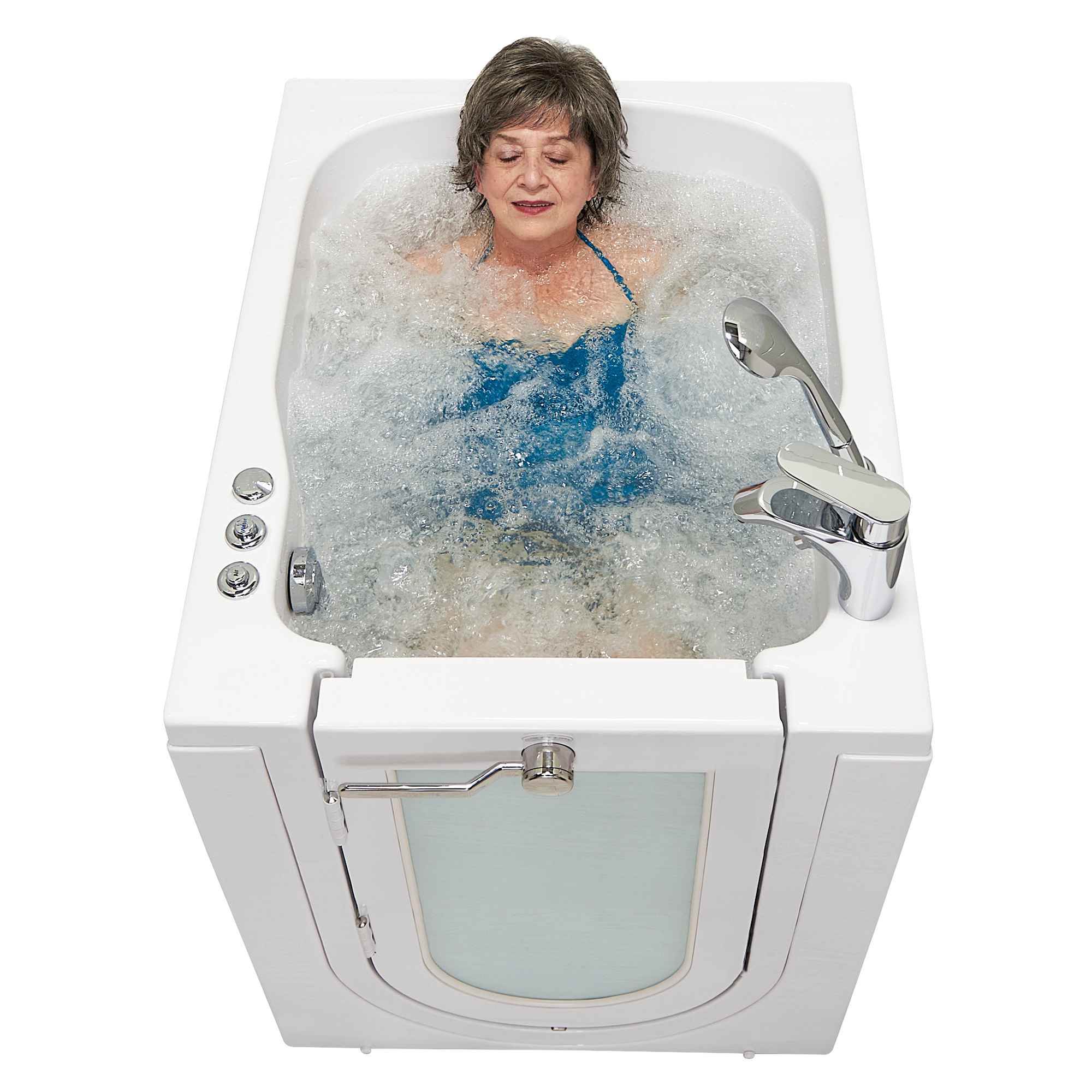 Ella Front Entry 32"x40" Acrylic Air and Hydro Massage Walk-In Bathtub with Outward Swing Door, 2 Piece Fast Fill Faucet, 2" Drain Bath Tub Ella's Bubbles