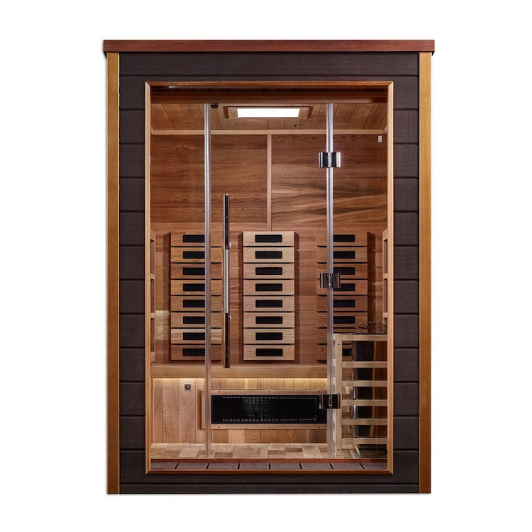 Golden Designs Nora 2 Person Hybrid (PureTech™ Full Spectrum IR or Traditional Stove) Outdoor Sauna - Canadian Red Cedar Interior Saunas Golden Designs