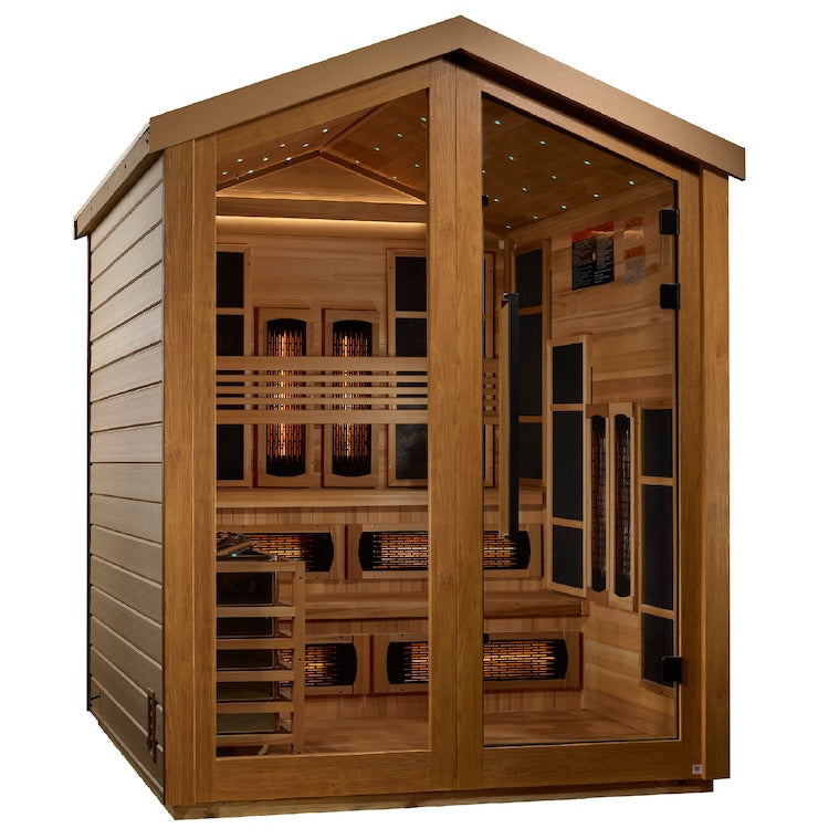 Golden Designs Kaskinen 6 Person Hybrid (PureTech™ Full Spectrum IR or Traditional Stove) Outdoor Sauna - Canadian Red Cedar Interior Saunas Golden Designs