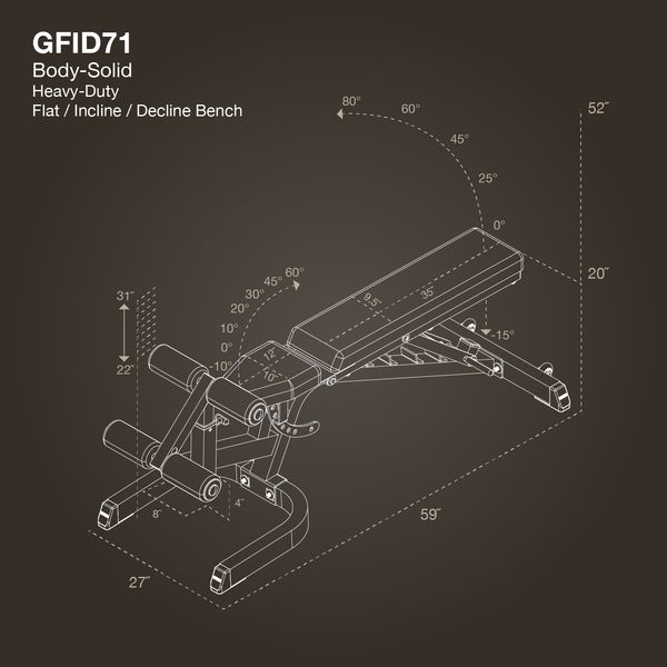 BODY-SOLID HEAVY DUTY FLAT INCLINE DECLINE BENCH GFID71 Strength Body-Solid