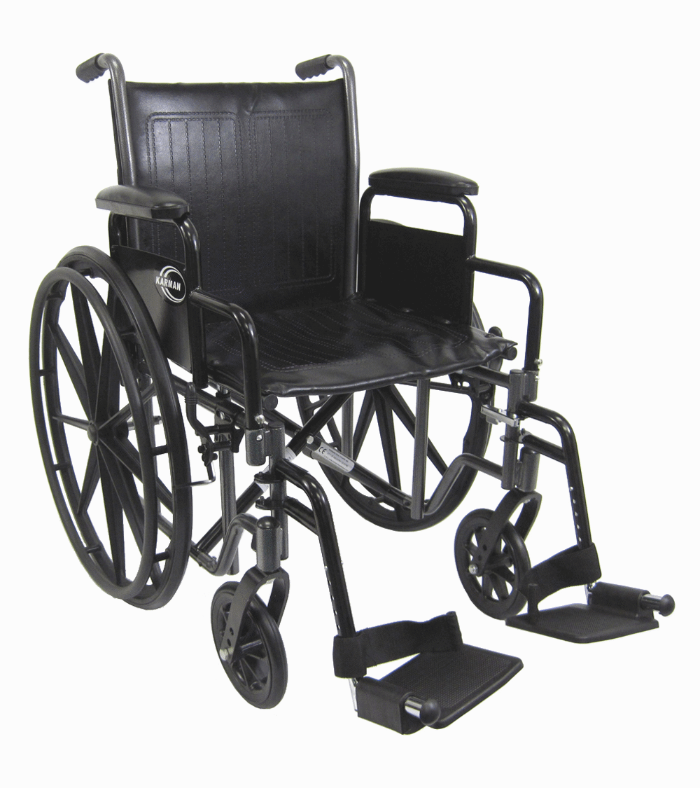 Karman KN-700T Height Adjustable Steel Wheelchair with Removable Armrest Standard Wheelchairs Karman Healthcare