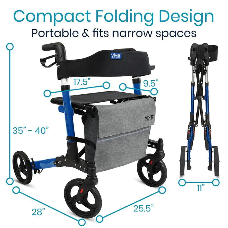 Vive Health MOB1044BLU Foldable Rollator Series T Walkers & Rollators Vive Health