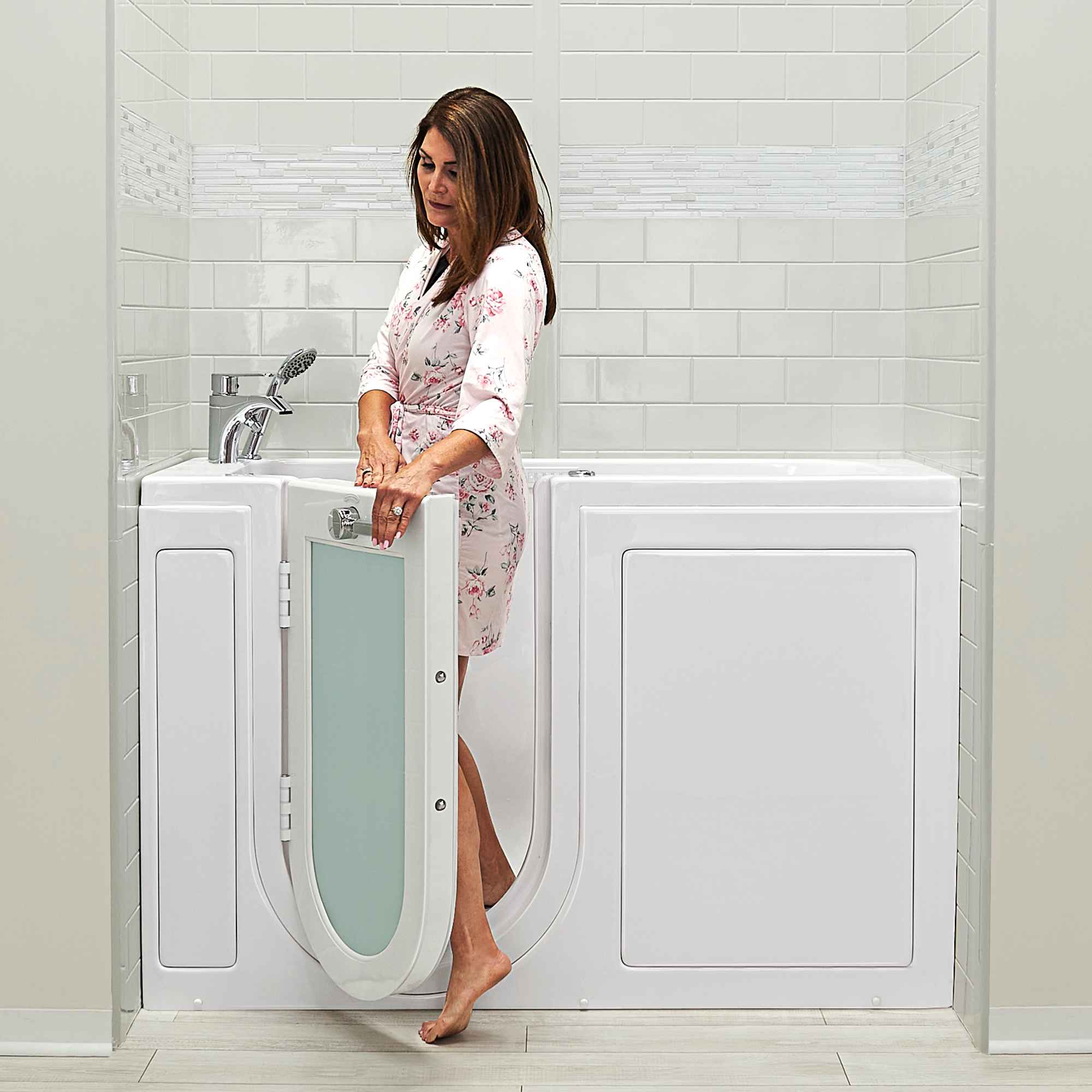 Ella Lounger 27"x60" Acrylic Air and Hydro Massage Walk-In Bathtub with Outward Swing Door, 2 Piece Fast Fill Faucet, 2" Dual Drain, Digital Controller Bath Tub Ella's Bubbles