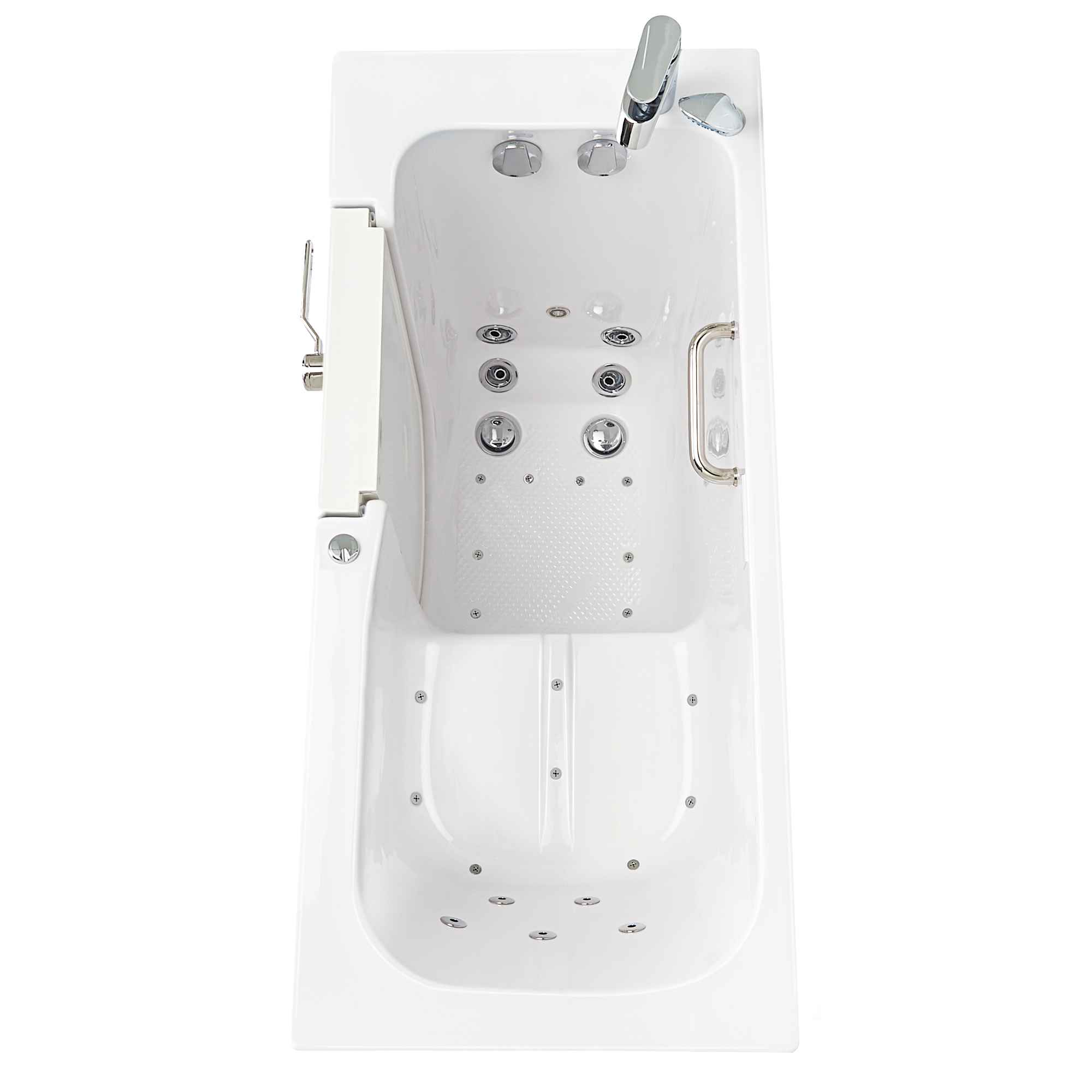 Ella Lounger 27"x60" Acrylic Air and Hydro Massage Walk-In Bathtub with Outward Swing Door, 2 Piece Fast Fill Faucet, 2" Dual Drain, Digital Controller Bath Tub Ella's Bubbles