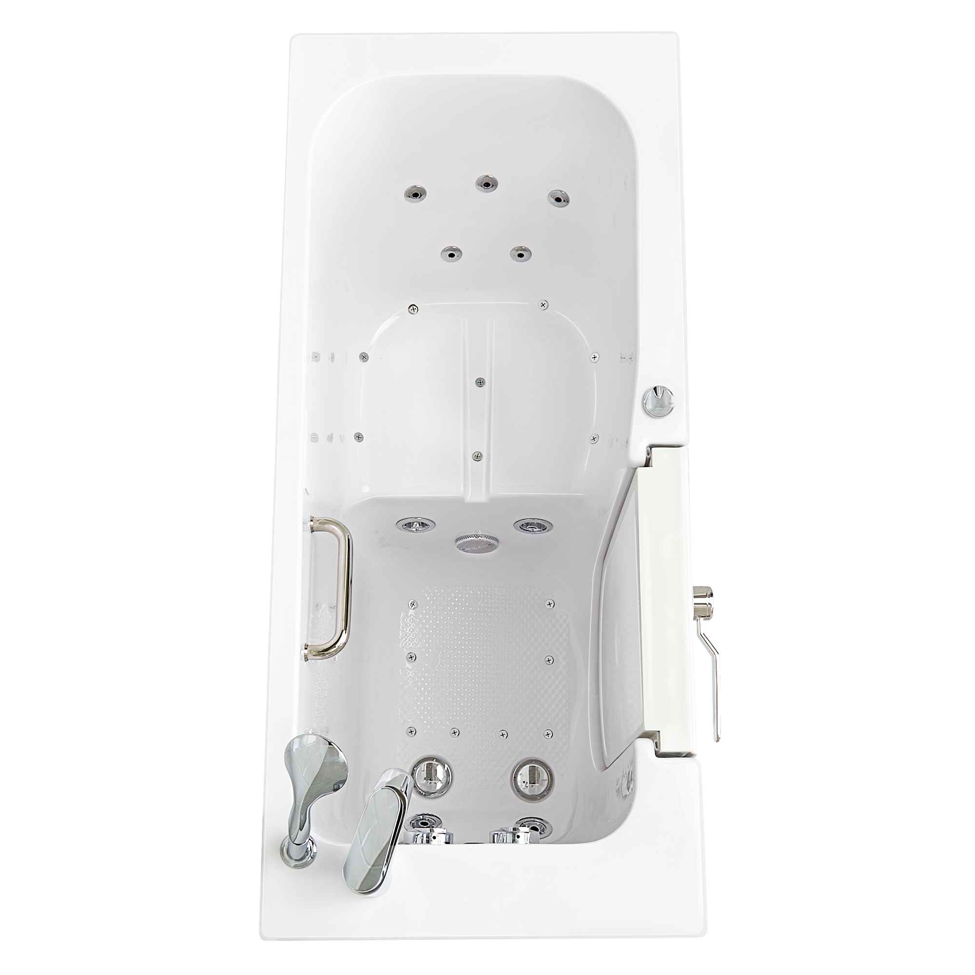 Ella Lounger 27"x60" Acrylic Air and Hydro Massage Walk-In Bathtub with Outward Swing Door, 2 Piece Fast Fill Faucet, 2" Dual Drain, Digital Controller Bath Tub Ella's Bubbles