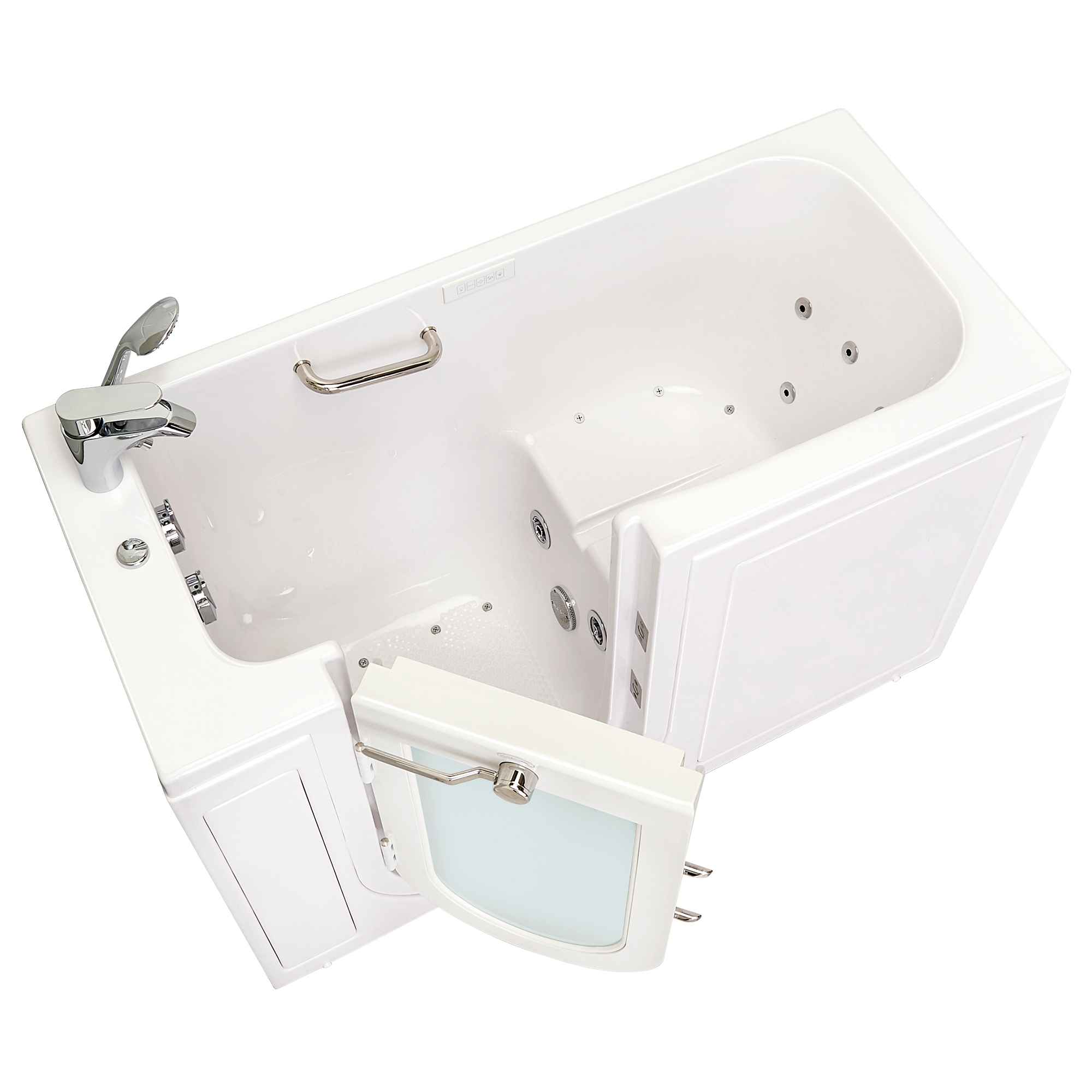 Ella Lounger 27"x60" Acrylic Air and Hydro Massage Walk-In Bathtub with Outward Swing Door, 2 Piece Fast Fill Faucet, 2" Dual Drain, Digital Controller Bath Tub Ella's Bubbles