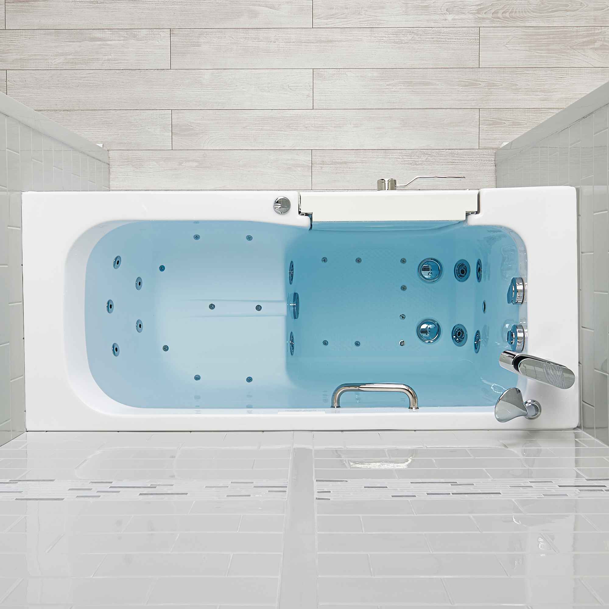 Ella Lounger 27"x60" Acrylic Air and Hydro Massage Walk-In Bathtub with Outward Swing Door, 2 Piece Fast Fill Faucet, 2" Dual Drain, Digital Controller Bath Tub Ella's Bubbles