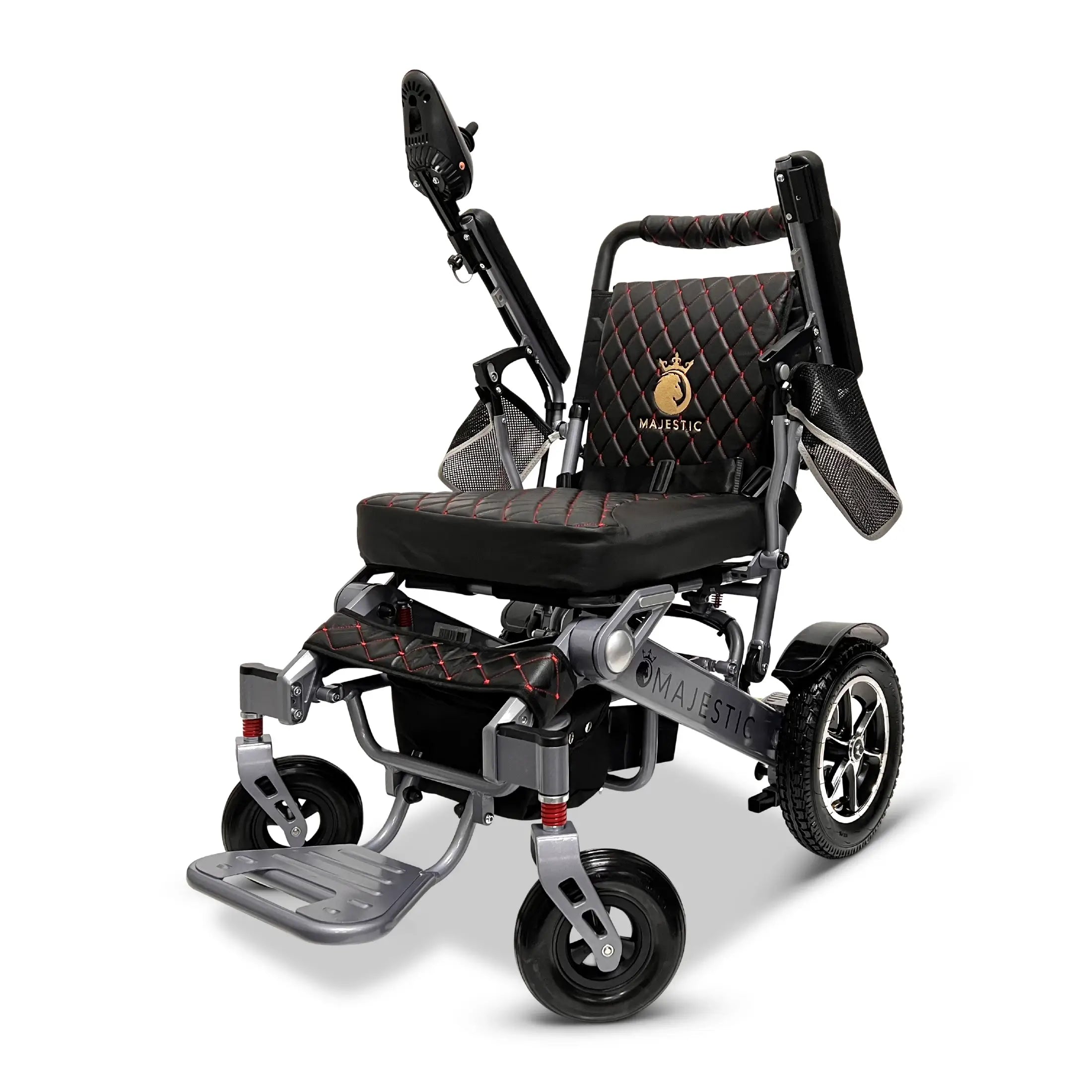 ComfyGo Majestic IQ-7000 Manual Folding Remote Controlled Electric Wheelchair Electric Wheelchair ComfyGo Silver Black Up To 13 Miles - 12AH Battery