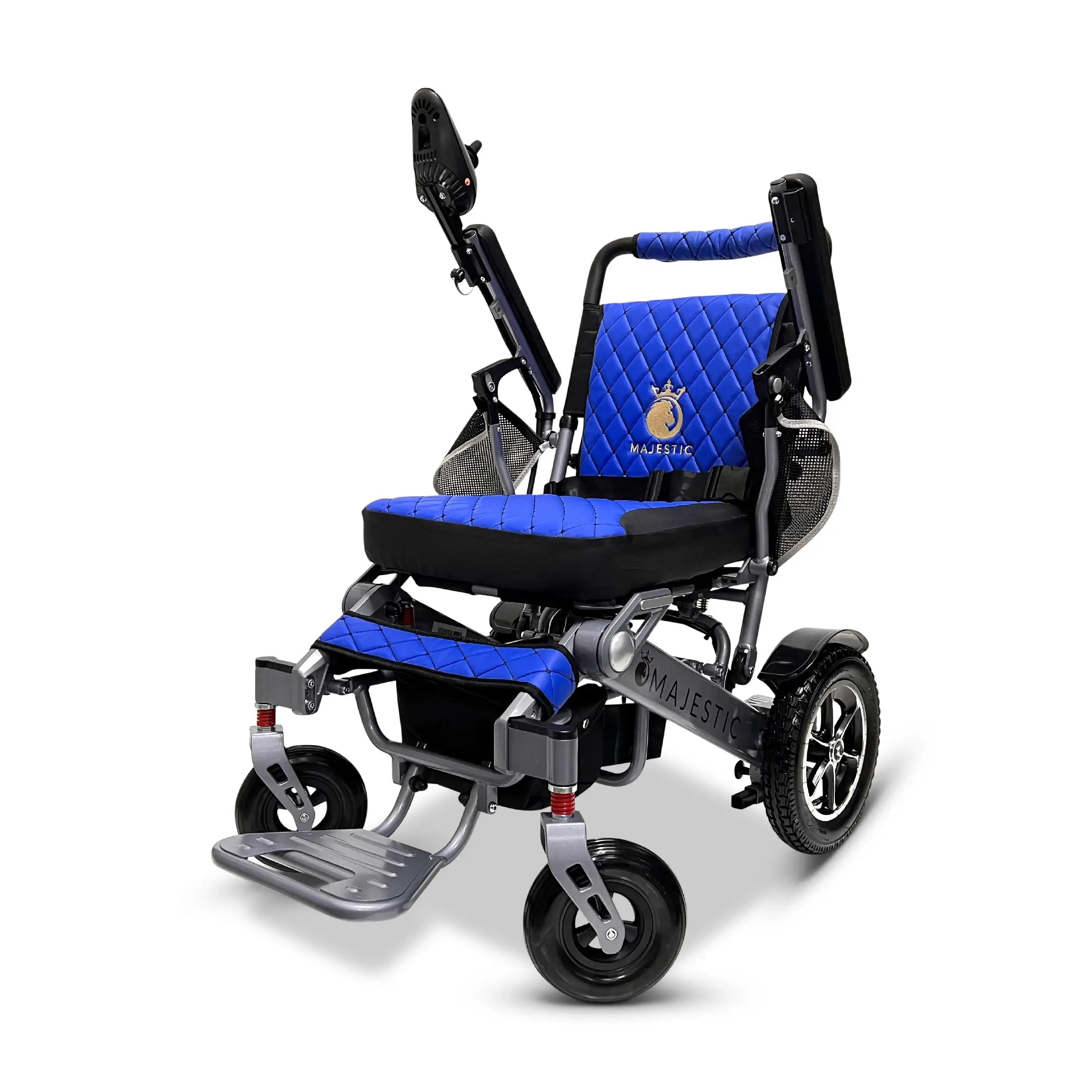 ComfyGo Majestic IQ-7000 Manual Folding Remote Controlled Electric Wheelchair Electric Wheelchair ComfyGo Silver Blue Up To 13 Miles - 12AH Battery