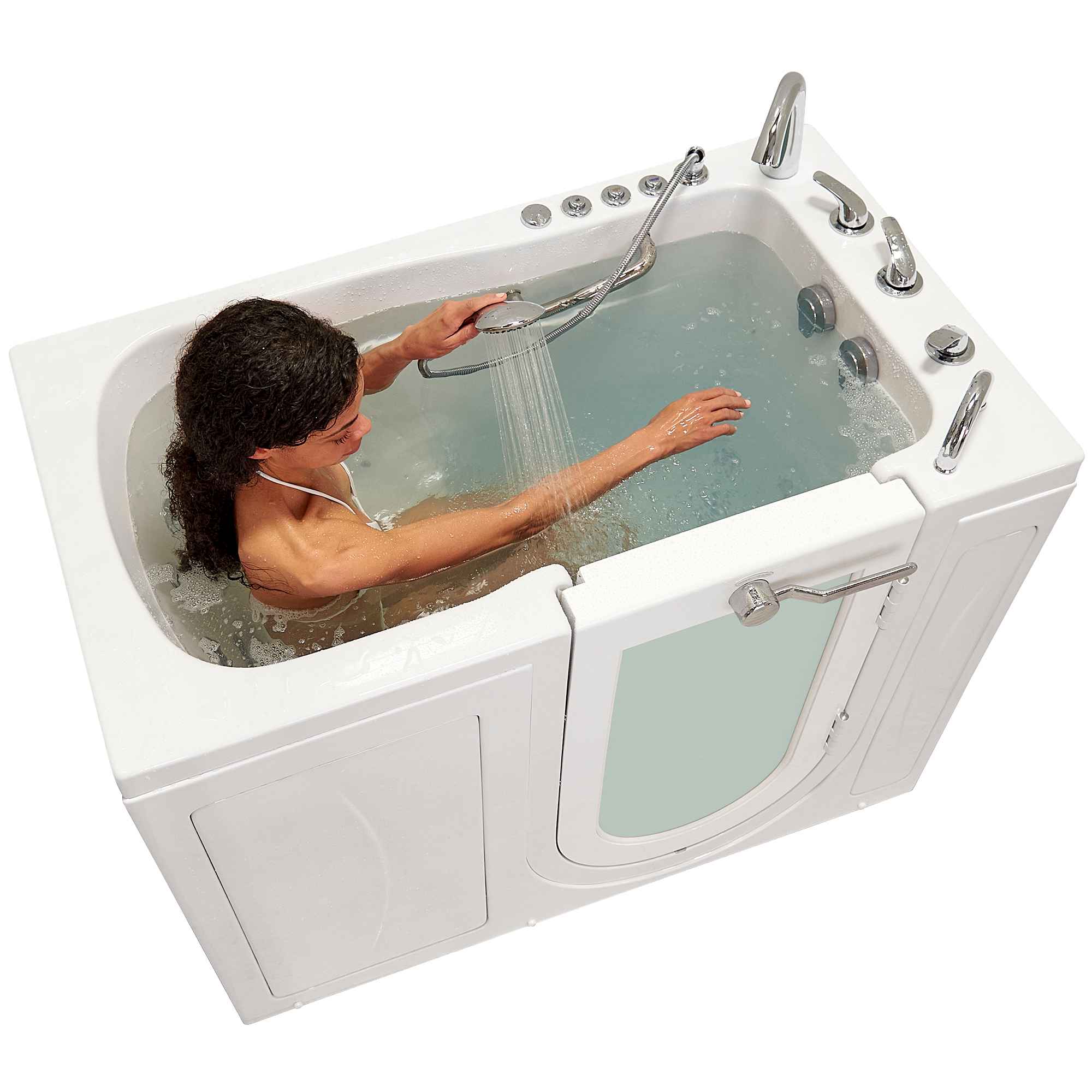 Ella Monaco 32"x52" Acrylic Air and Hydro Massage Walk-In Bathtub with Outward Swing Door, 5 Piece Fast Fill Faucet, 2" Dual Drain Bath Tub Ella's Bubbles
