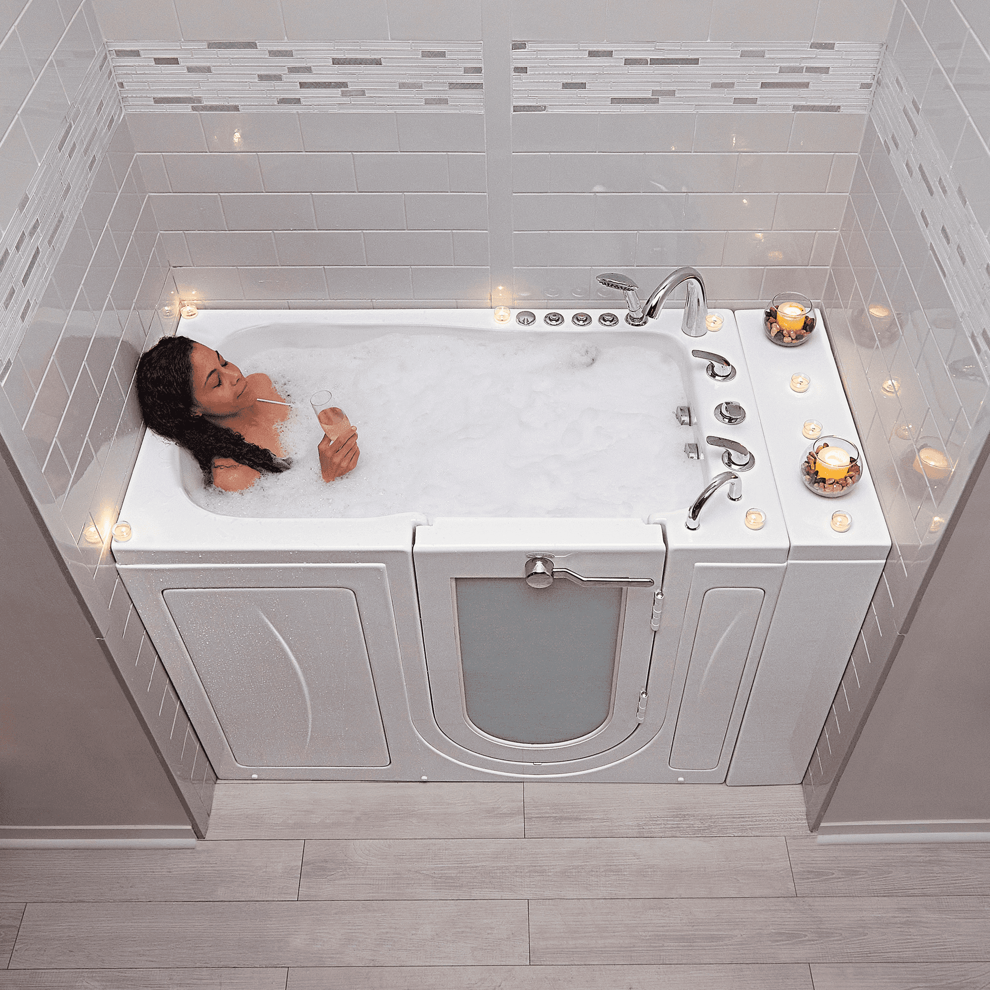 Ella Monaco 32"x52" Acrylic Air and Hydro Massage Walk-In Bathtub with Outward Swing Door, 5 Piece Fast Fill Faucet, 2" Dual Drain Bath Tub Ella's Bubbles