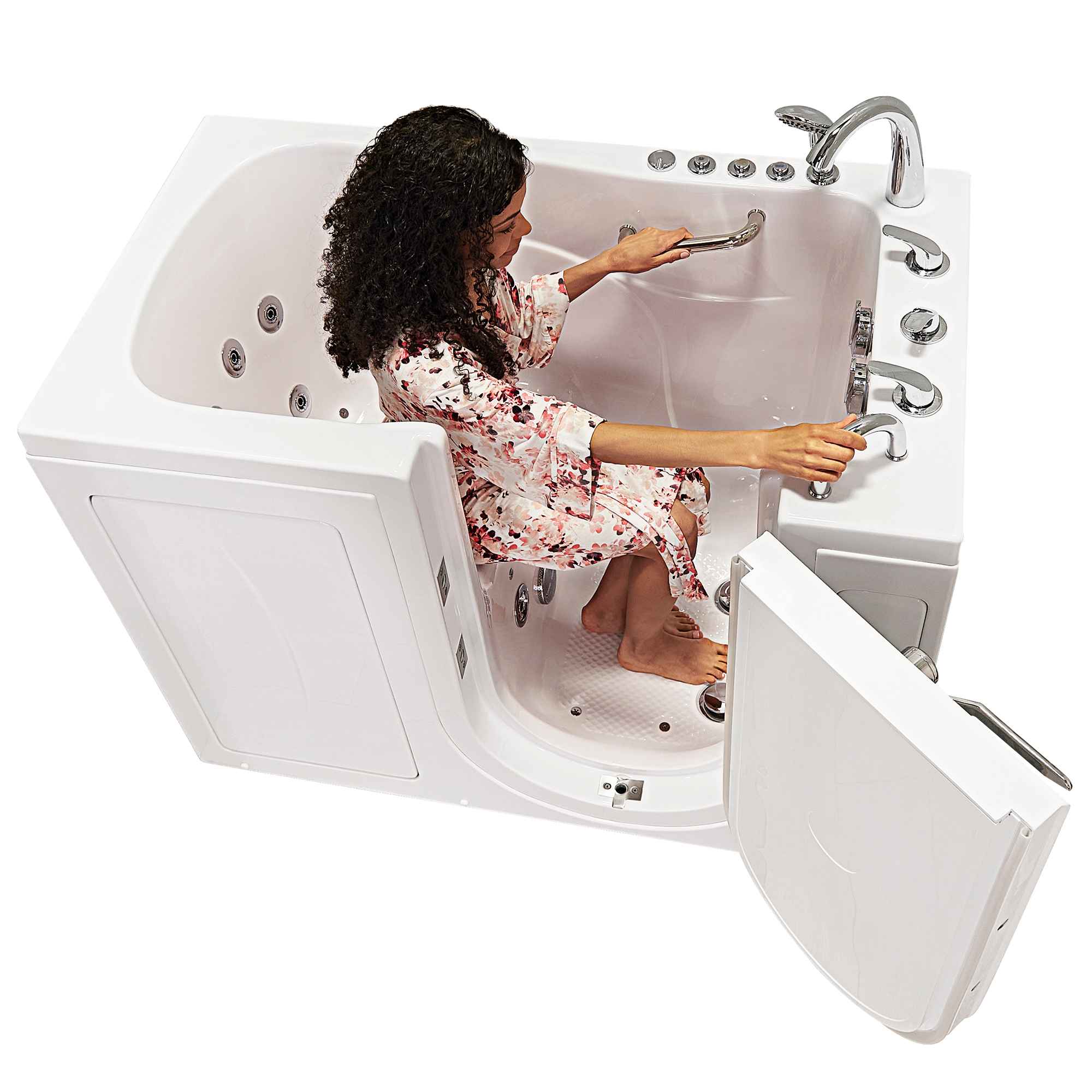 Ella Monaco 32"x52" Acrylic Air and Hydro Massage Walk-In Bathtub with Outward Swing Door, 5 Piece Fast Fill Faucet, 2" Dual Drain Bath Tub Ella's Bubbles