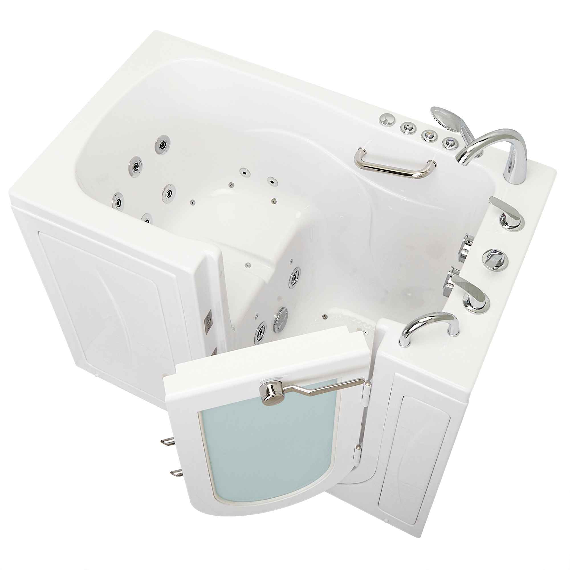 Ella Monaco 32"x52" Acrylic Air and Hydro Massage Walk-In Bathtub with Outward Swing Door, 5 Piece Fast Fill Faucet, 2" Dual Drain Bath Tub Ella's Bubbles