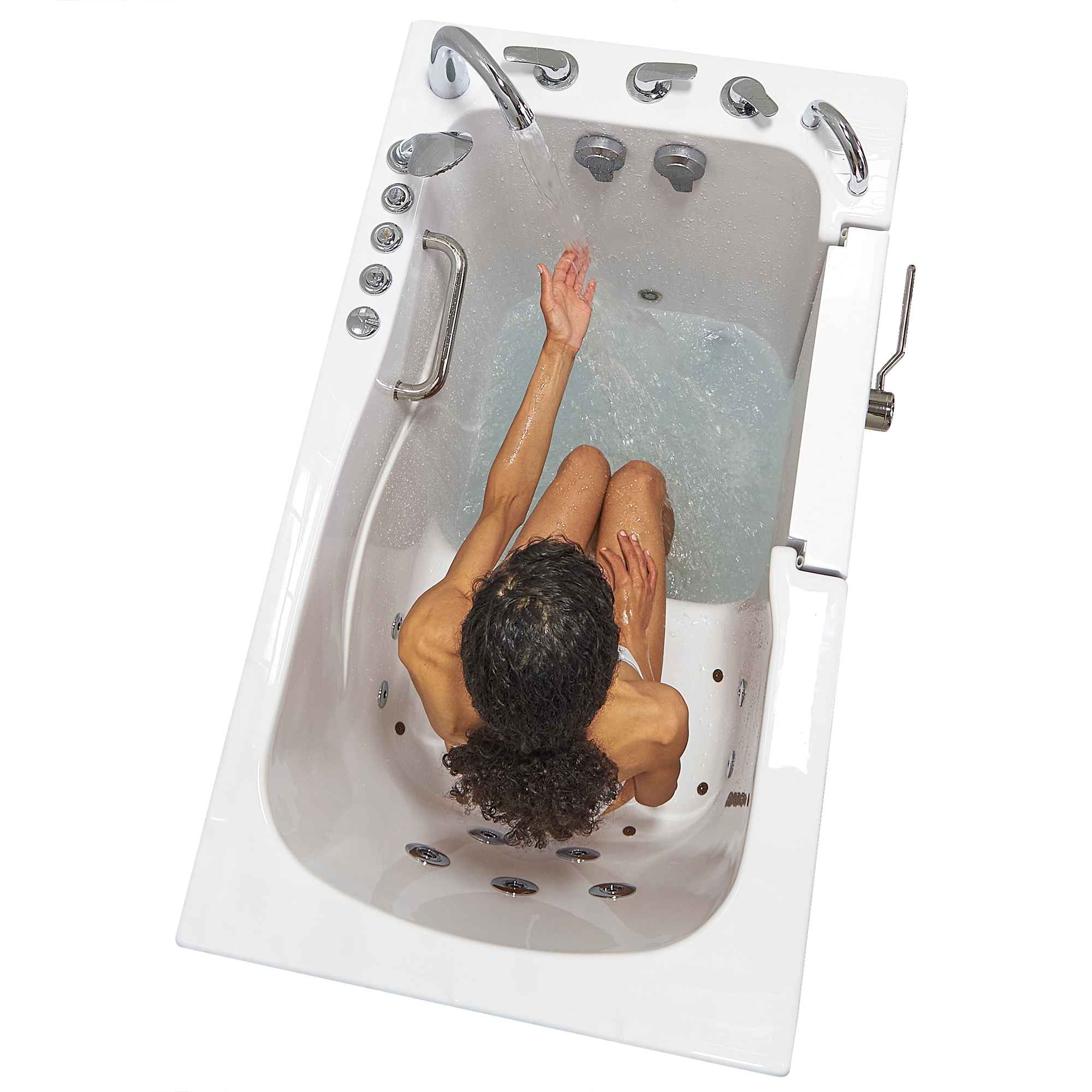 Ella Monaco 32"x52" Acrylic Air and Hydro Massage Walk-In Bathtub with Outward Swing Door, 5 Piece Fast Fill Faucet, 2" Dual Drain Bath Tub Ella's Bubbles