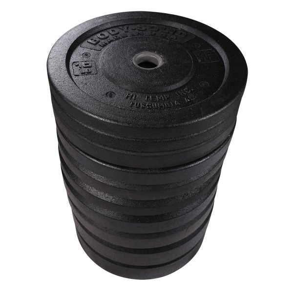 Body-Solid Premium Bumper Plates OBPH With Black Olympic Bar Set Bumper Plates Body-Solid 350 lb Set No
