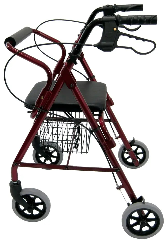 Karman R-4100N Junior Narrow Low Seat Rollator with Loop Brakes, Padded Seat, and Basket Walkers & Rollators Karman Healthcare Burgundy