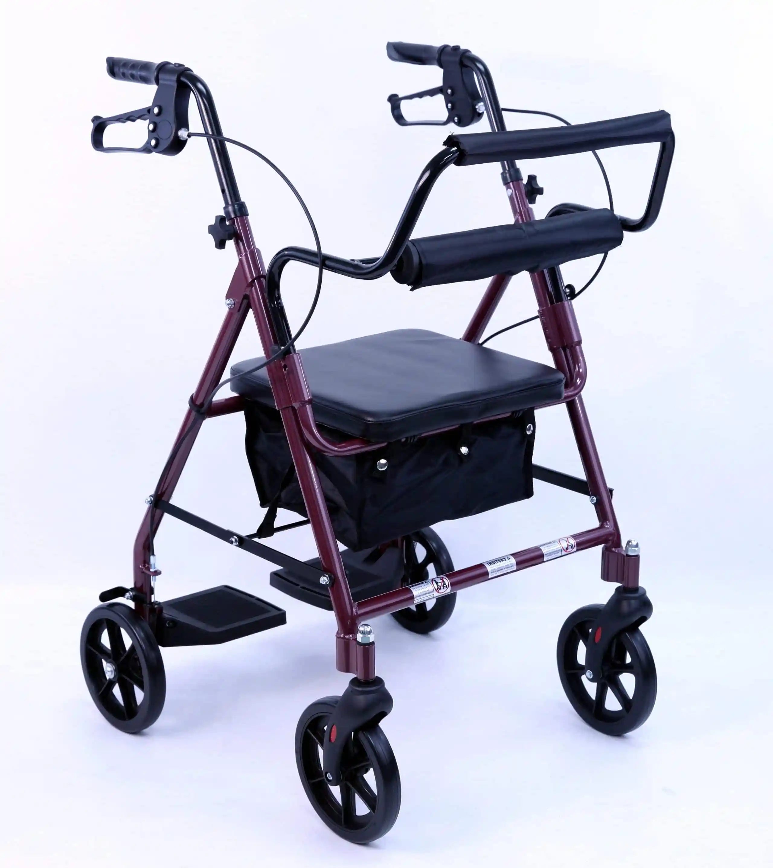 Karman R-4602-T Rollator and Transport Combo with Flip-up Footplate and Padded Seat Walkers & Rollators Karman Healthcare Burgundy