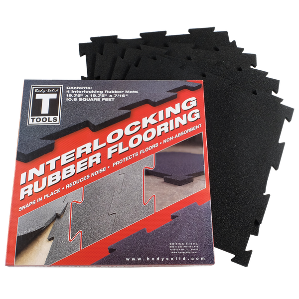 BODY-SOLID TOOLS INTERLOCKING RUBBER FLOORING (BLACK) RFBST4PB Strength Body-Solid