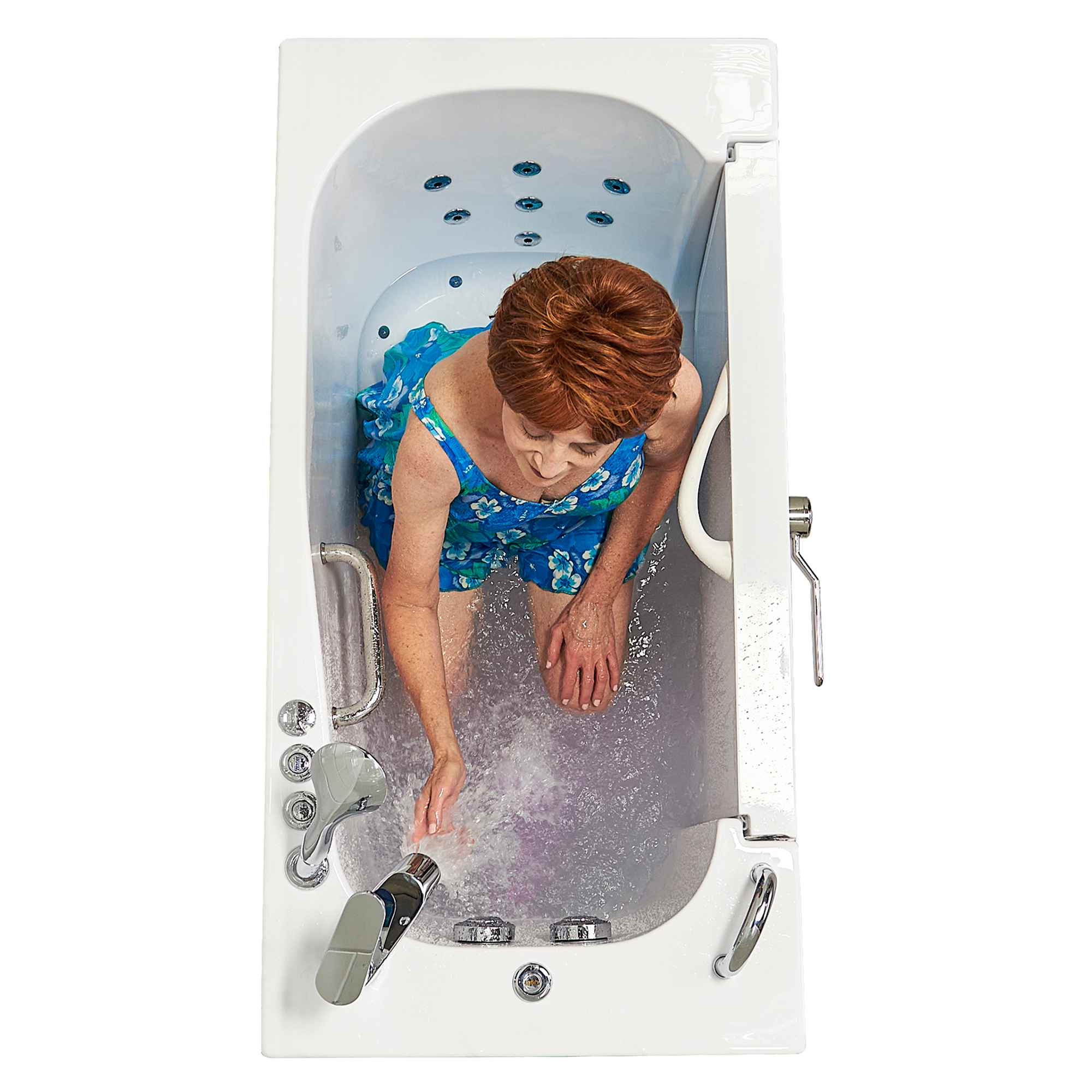 Ella Wheelchair Transfer 26"x52" Acrylic Air and Hydro Massage Walk-In Bathtub with Outward Swing Door, 2 Piece Fast Fill Faucet, 2" Dual Drain Bath Tub Ella's Bubbles