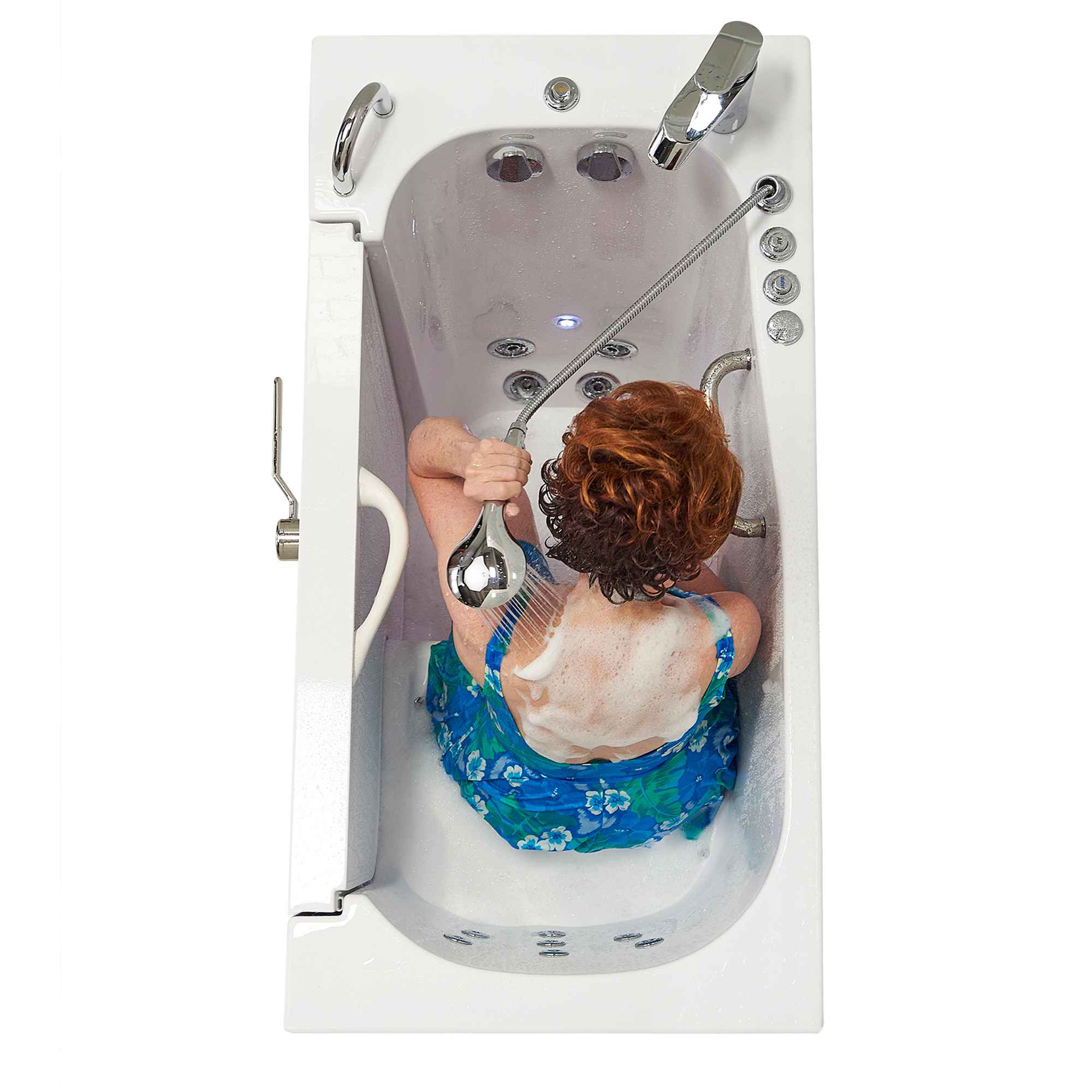 Ella Wheelchair Transfer 26"x52" Acrylic Air and Hydro Massage Walk-In Bathtub with Outward Swing Door, 2 Piece Fast Fill Faucet, 2" Dual Drain Bath Tub Ella's Bubbles
