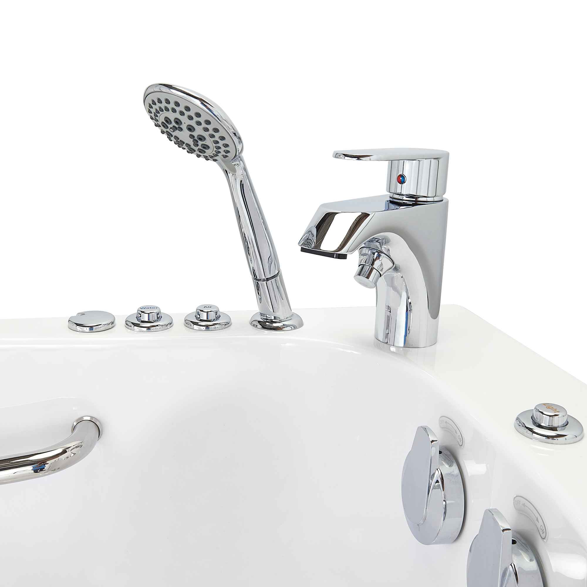 Ella Wheelchair Transfer 26"x52" Acrylic Air and Hydro Massage Walk-In Bathtub with Outward Swing Door, 2 Piece Fast Fill Faucet, 2" Dual Drain Bath Tub Ella's Bubbles