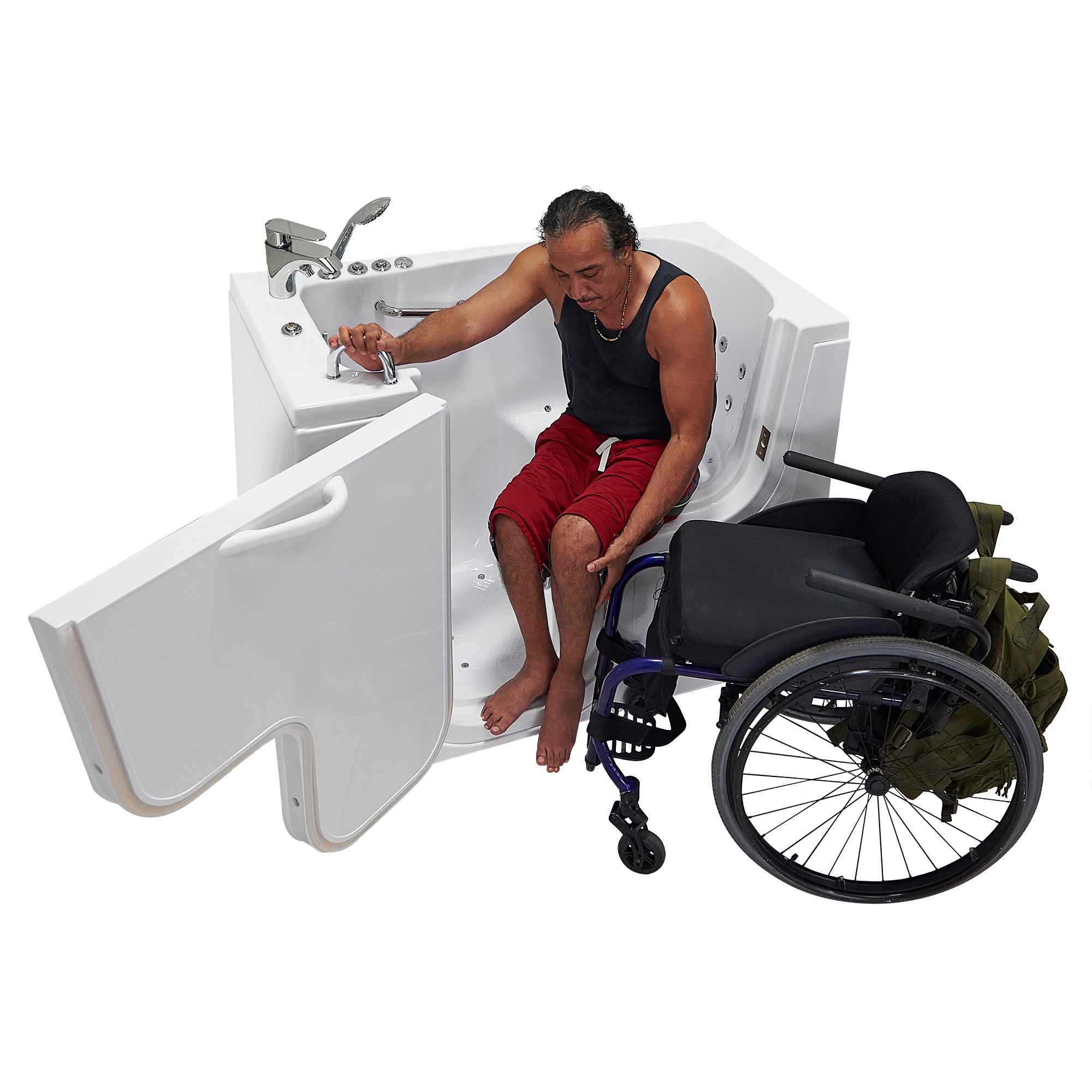 Ella Wheelchair Transfer 26"x52" Acrylic Air and Hydro Massage Walk-In Bathtub with Outward Swing Door, 2 Piece Fast Fill Faucet, 2" Dual Drain Bath Tub Ella's Bubbles