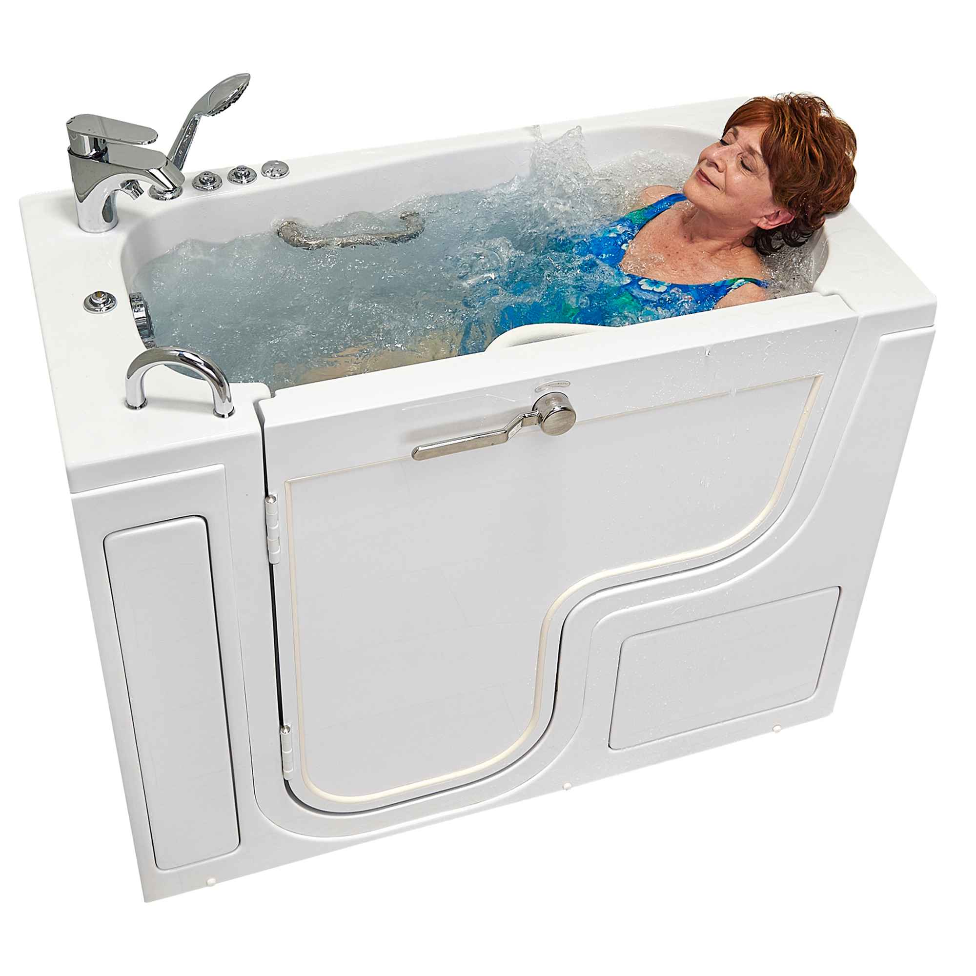 Ella Wheelchair Transfer 26"x52" Acrylic Air and Hydro Massage Walk-In Bathtub with Outward Swing Door, 2 Piece Fast Fill Faucet, 2" Dual Drain Bath Tub Ella's Bubbles