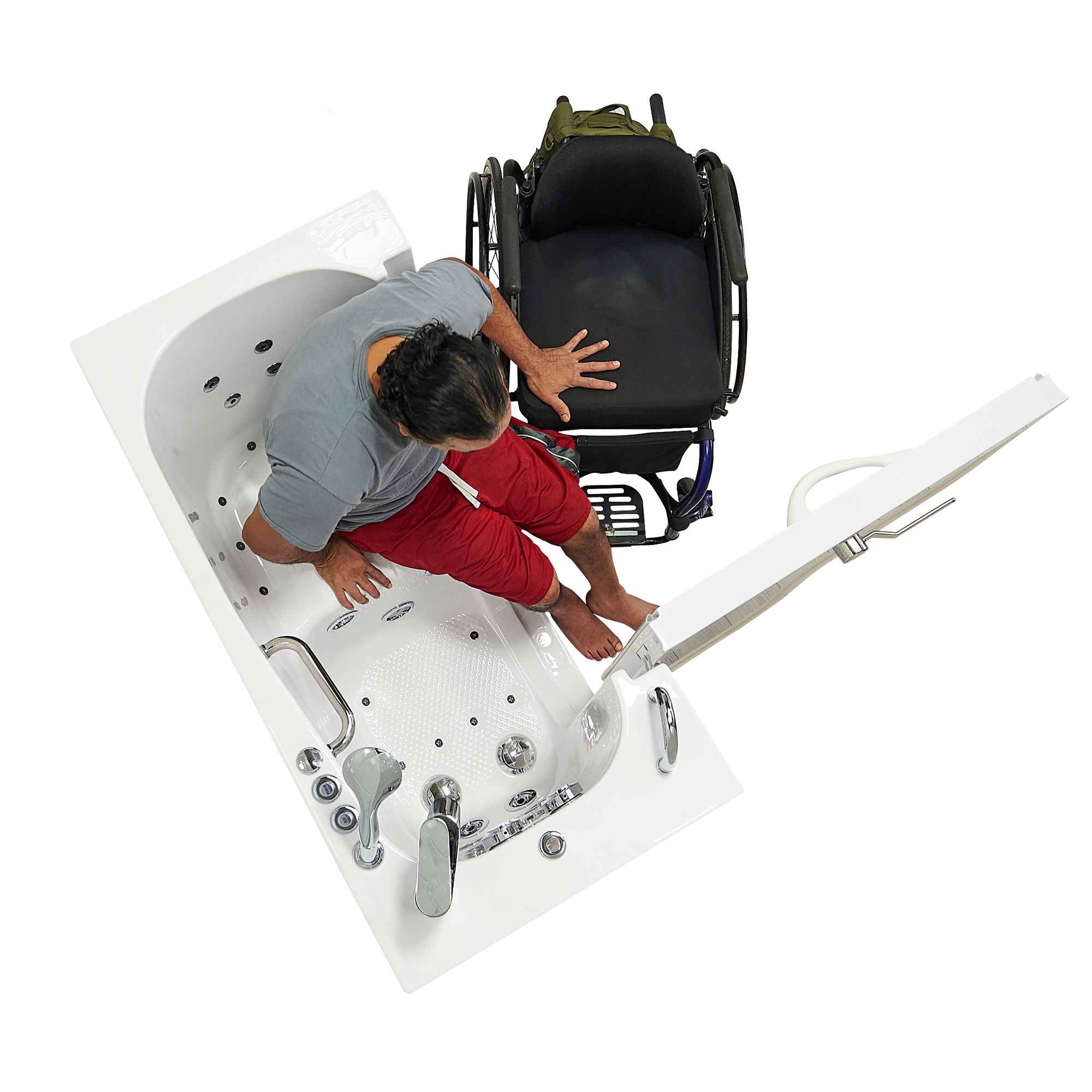Ella Wheelchair Transfer 26"x52" Acrylic Air and Hydro Massage Walk-In Bathtub with Outward Swing Door, 2 Piece Fast Fill Faucet, 2" Dual Drain Bath Tub Ella's Bubbles