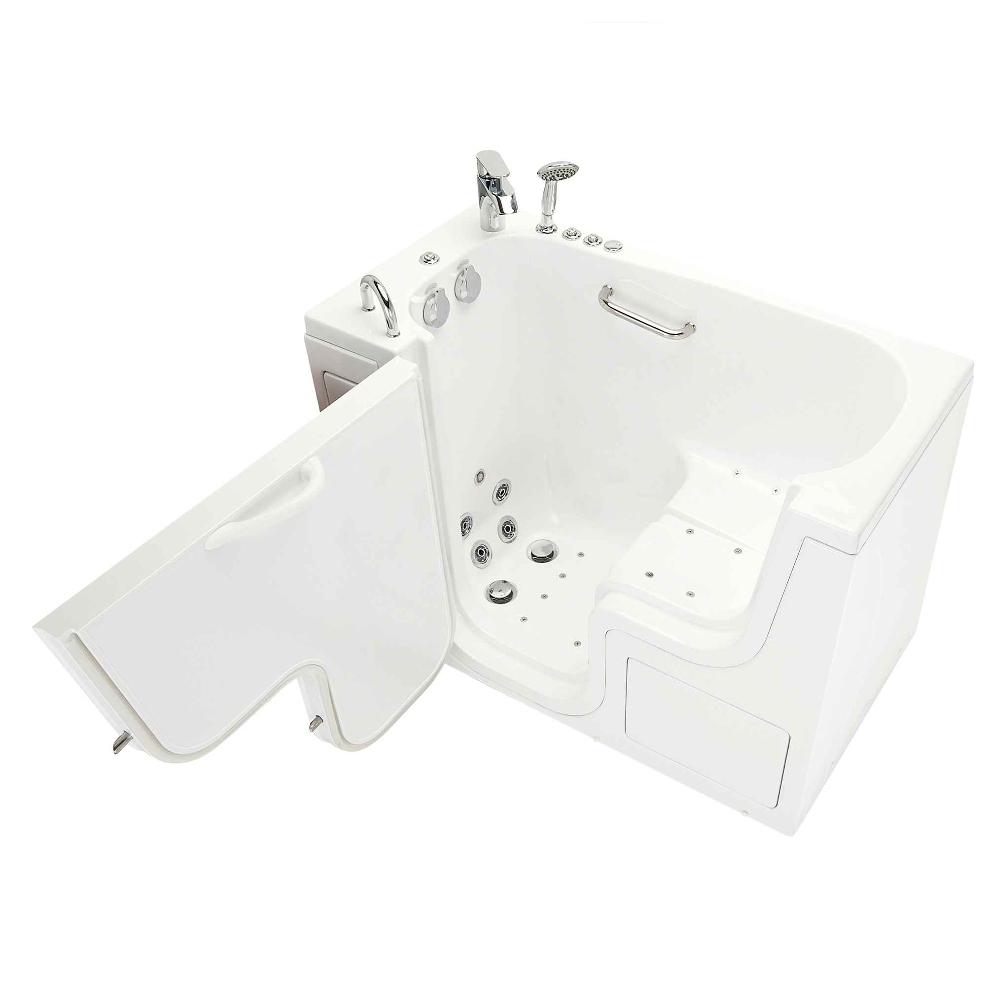 Ella Wheelchair Transfer 26"x52" Acrylic Air and Hydro Massage Walk-In Bathtub with Outward Swing Door, 2 Piece Fast Fill Faucet, 2" Dual Drain Bath Tub Ella's Bubbles