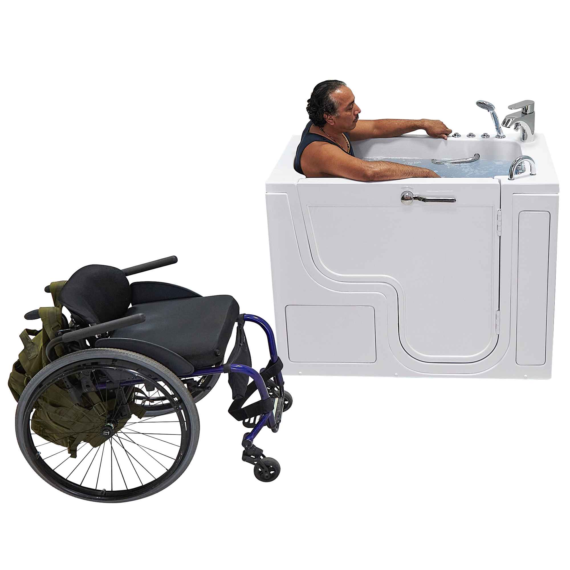 Ella Wheelchair Transfer 30"x52" Acrylic Air and Hydro Massage Walk-In Bathtub with Outward Swing Door, 2 Piece Fast Fill Faucet, 2" Dual Drain Bath Tub Ella's Bubbles