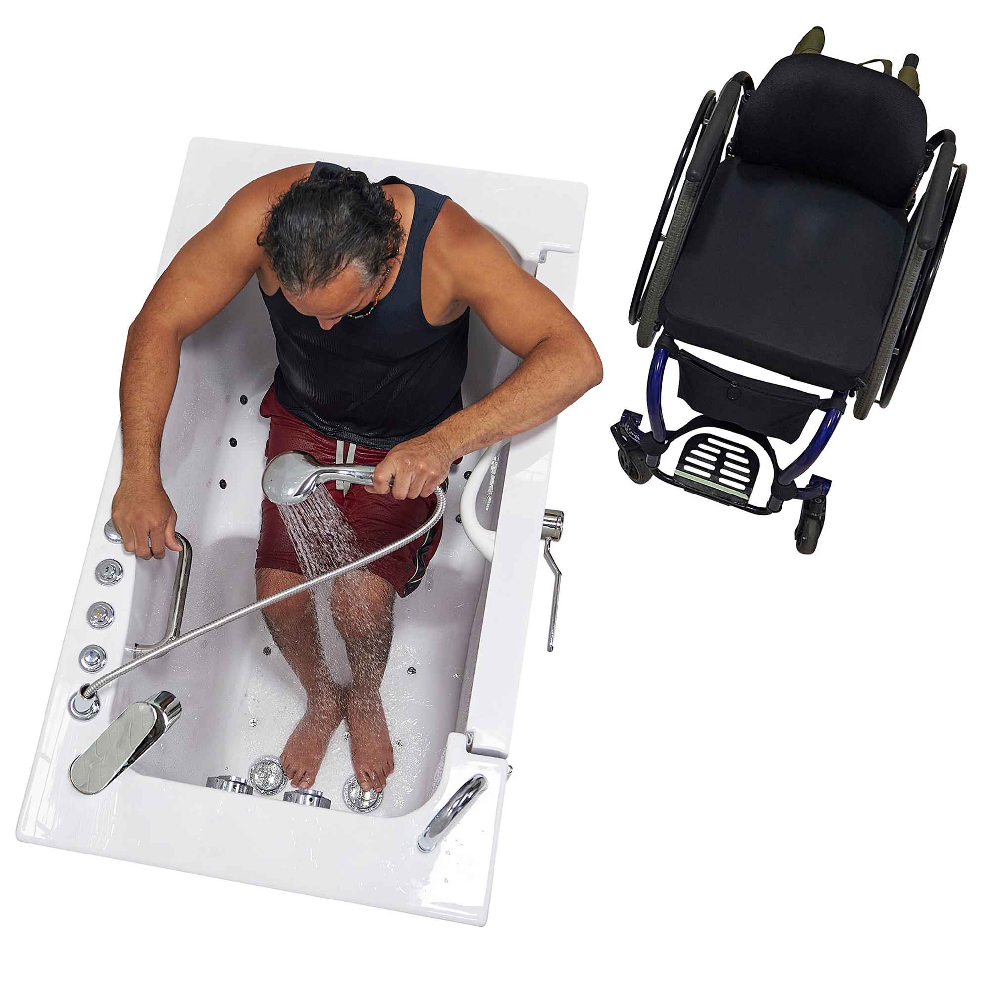 Ella Wheelchair Transfer 30"x52" Acrylic Air and Hydro Massage Walk-In Bathtub with Outward Swing Door, 2 Piece Fast Fill Faucet, 2" Dual Drain Bath Tub Ella's Bubbles