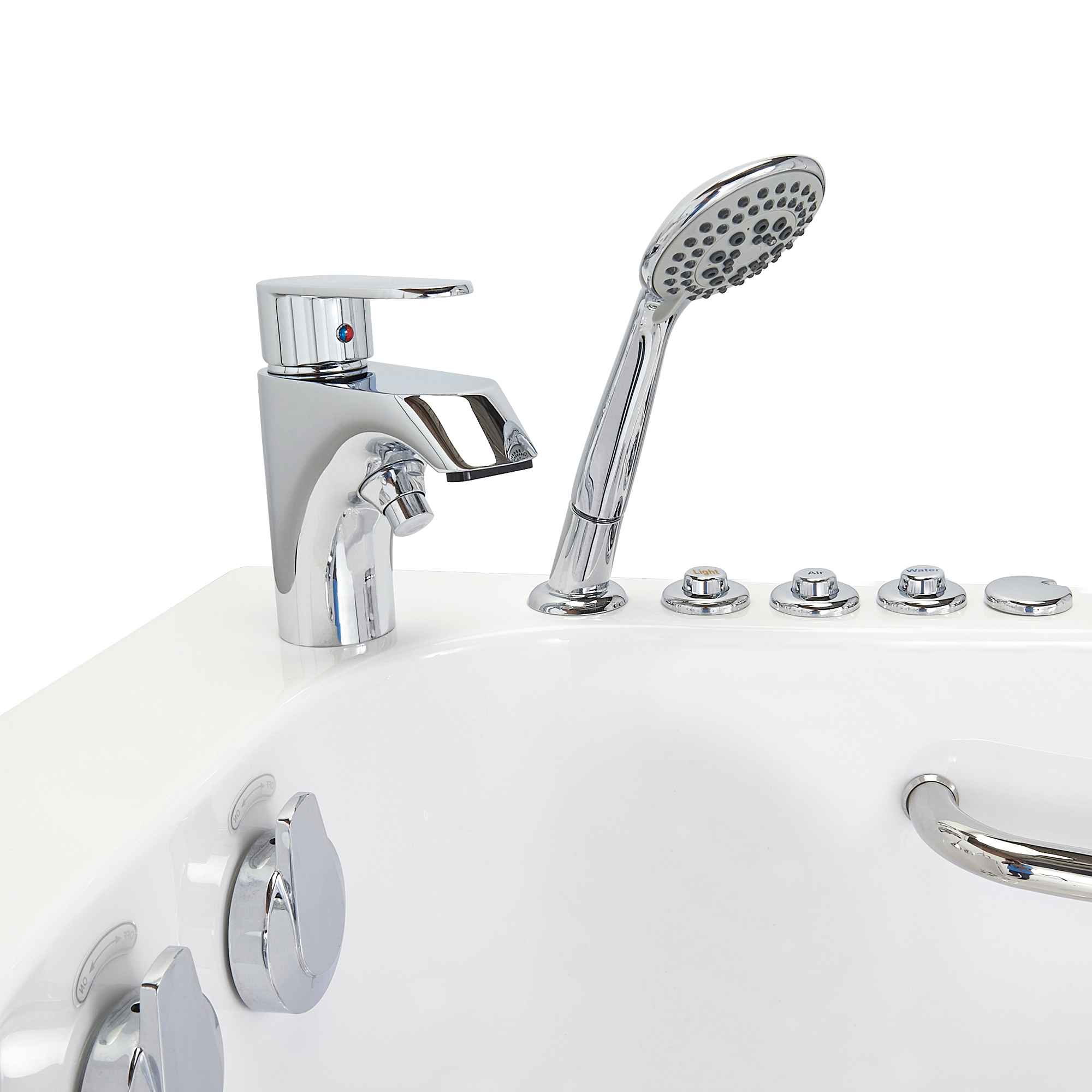 Ella Wheelchair Transfer 30"x52" Acrylic Air and Hydro Massage Walk-In Bathtub with Outward Swing Door, 2 Piece Fast Fill Faucet, 2" Dual Drain Bath Tub Ella's Bubbles