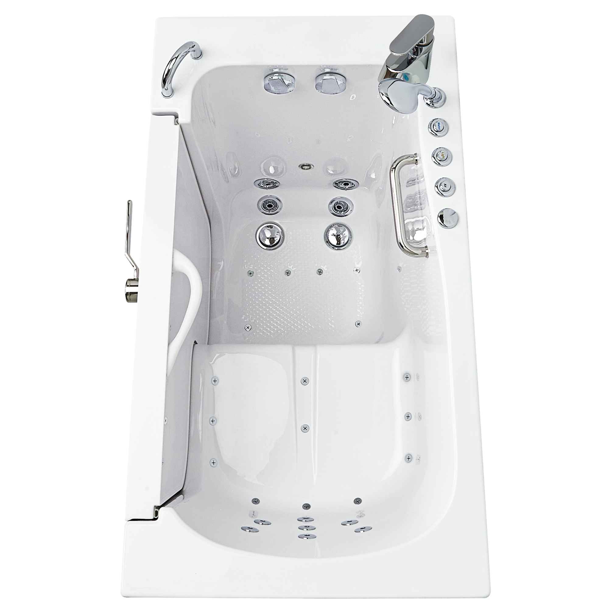 Ella Wheelchair Transfer 30"x52" Acrylic Air and Hydro Massage Walk-In Bathtub with Outward Swing Door, 2 Piece Fast Fill Faucet, 2" Dual Drain Bath Tub Ella's Bubbles