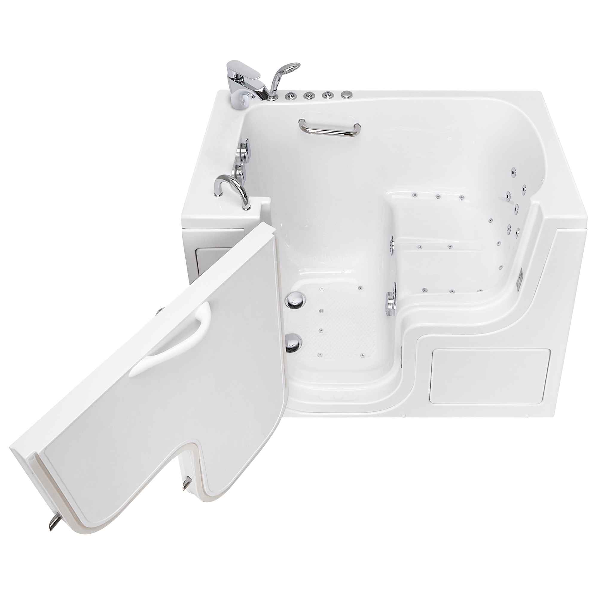 Ella Wheelchair Transfer 30"x52" Acrylic Air and Hydro Massage Walk-In Bathtub with Outward Swing Door, 2 Piece Fast Fill Faucet, 2" Dual Drain Bath Tub Ella's Bubbles