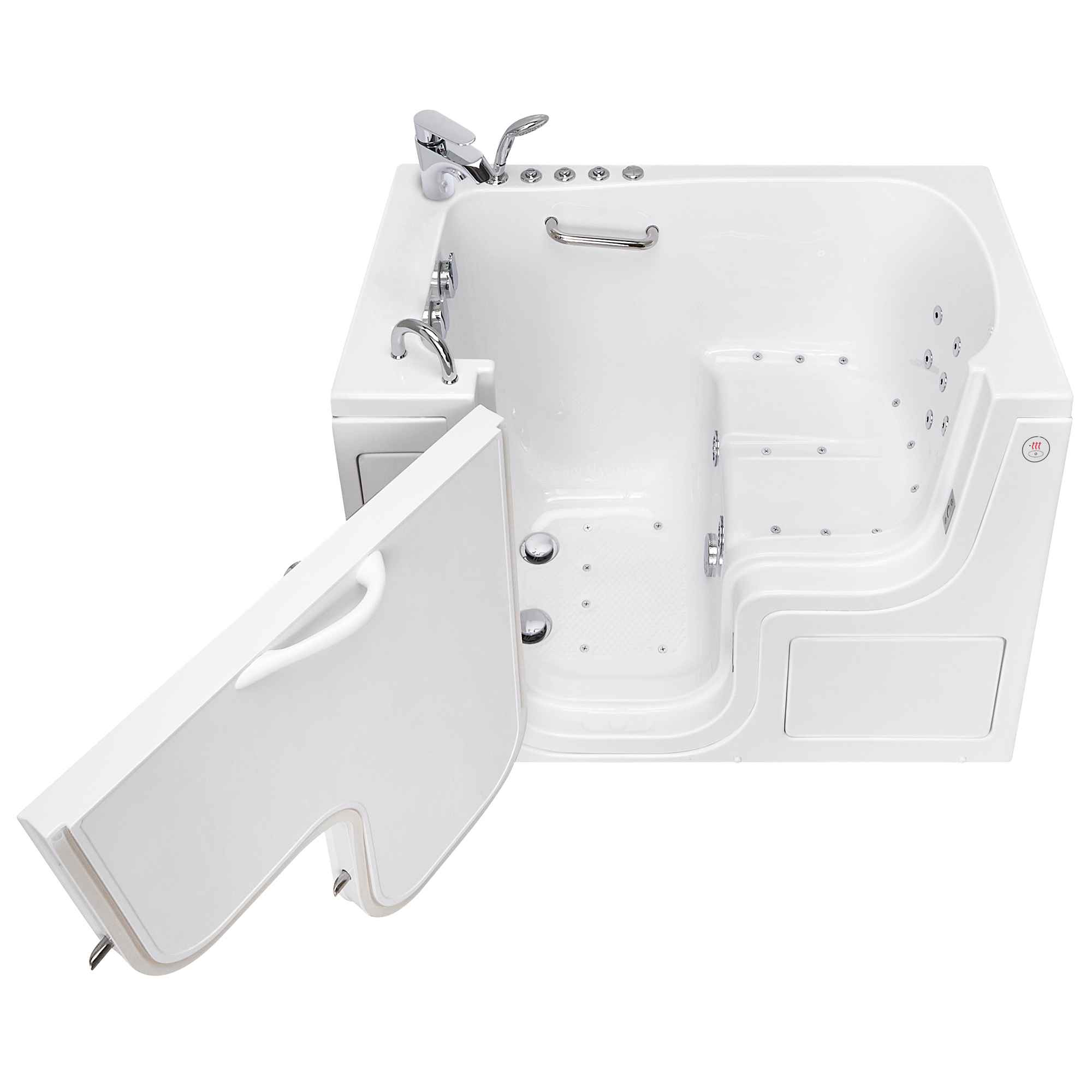 Ella Wheelchair Transfer 30"x52" Acrylic Air and Hydro Massage and Heated Seat Walk-In Bathtub with Outward Swing Door, 2 Piece Fast Fill Faucet, 2" Dual Drain Bath Tub Ella's Bubbles
