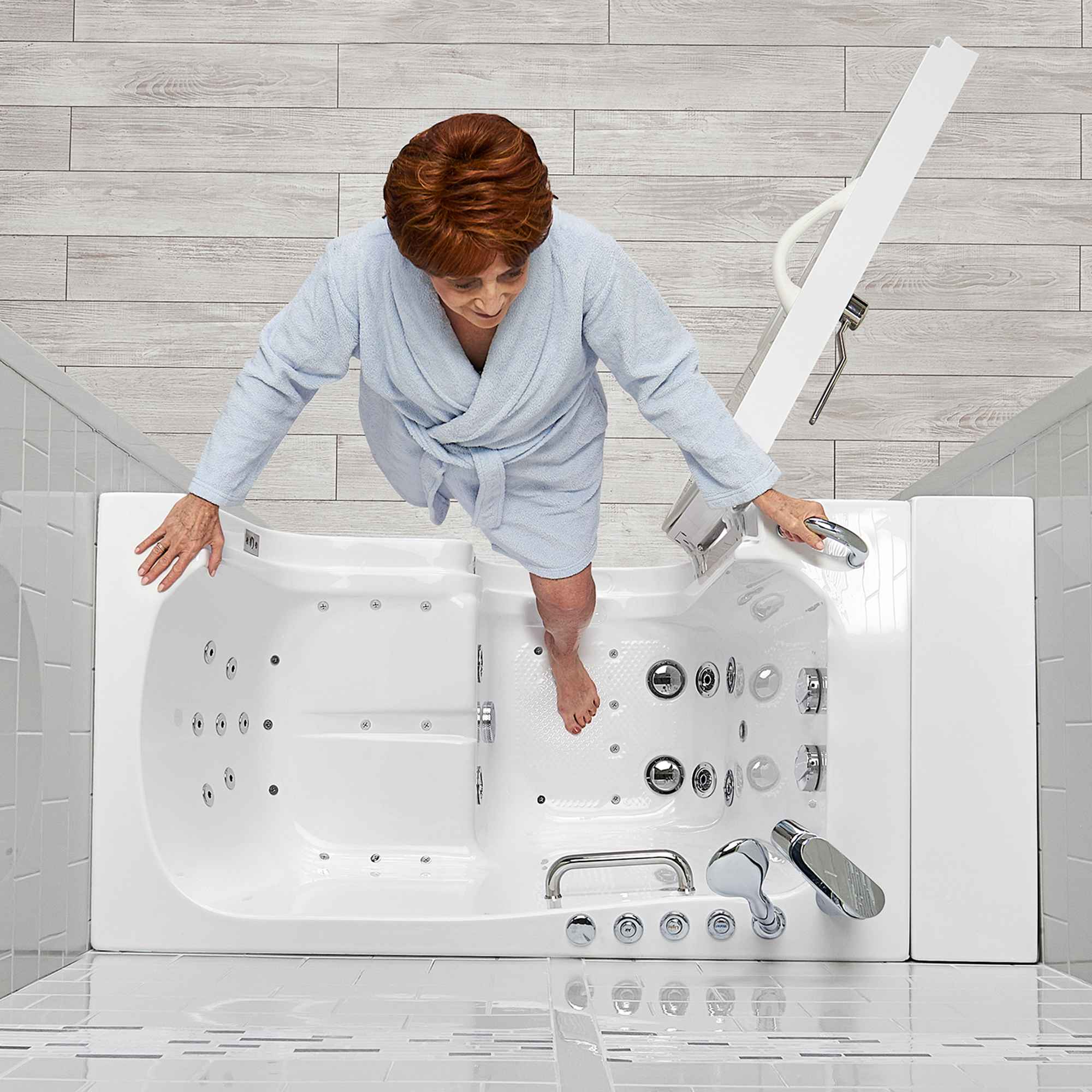 Ella Wheelchair Transfer 30"x52" Acrylic Air and Hydro Massage Walk-In Bathtub with Outward Swing Door, 2 Piece Fast Fill Faucet, 2" Dual Drain Bath Tub Ella's Bubbles