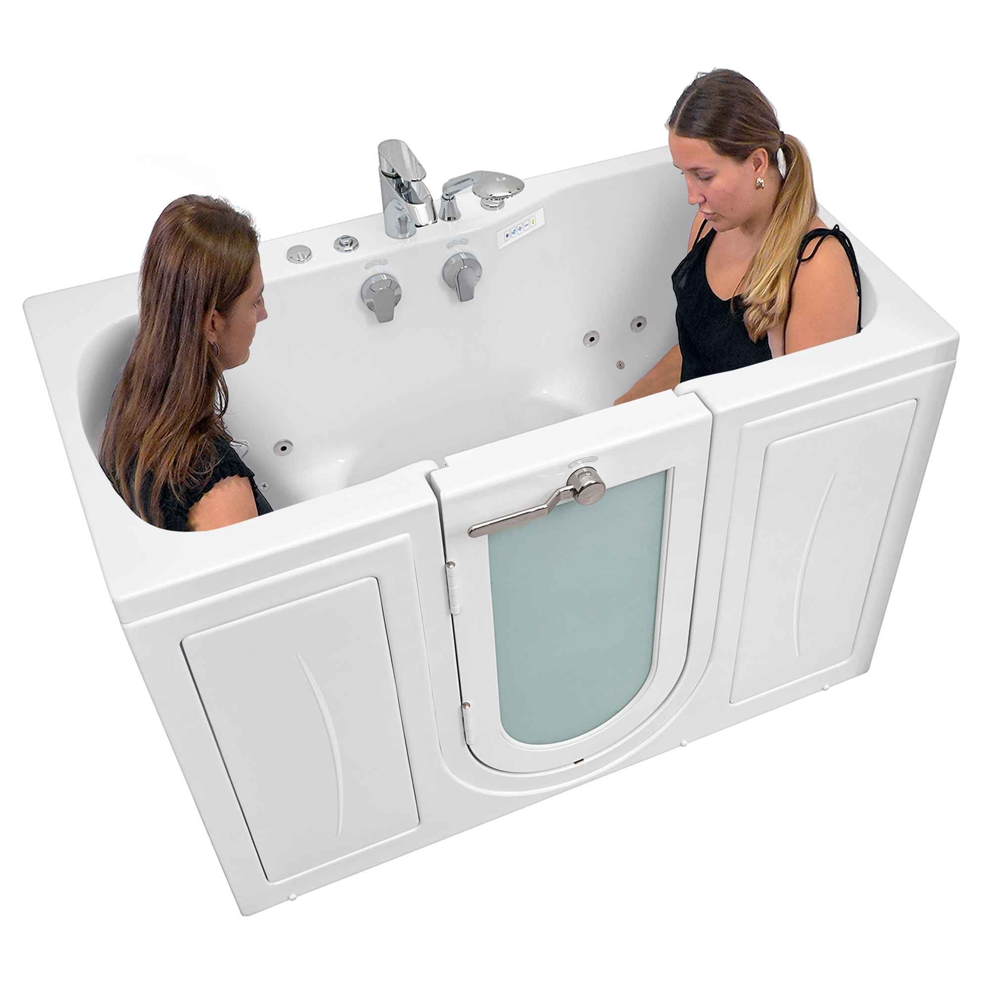 Ella Tub4Two 32"x60" Hydro + Air Massage w/ Independent Foot Massage Acrylic Two Seat Walk in Tub, Outswing Door, 2 Piece Fast Fill Faucet, 2" Dual Drains Bath Tub Ella's Bubbles