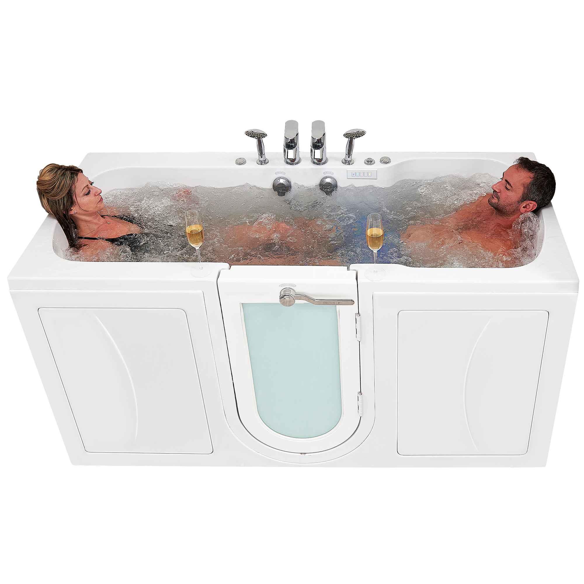 Ella Big4Two 36"x80" Hydro + Air Massage w/ Independent Foot Massage Acrylic Two Seat Walk-In-Bathtub, Outswing Door, 2x2 Piece Fast Fill Faucet, 2" Dual Drain Bath Tub Ella's Bubbles