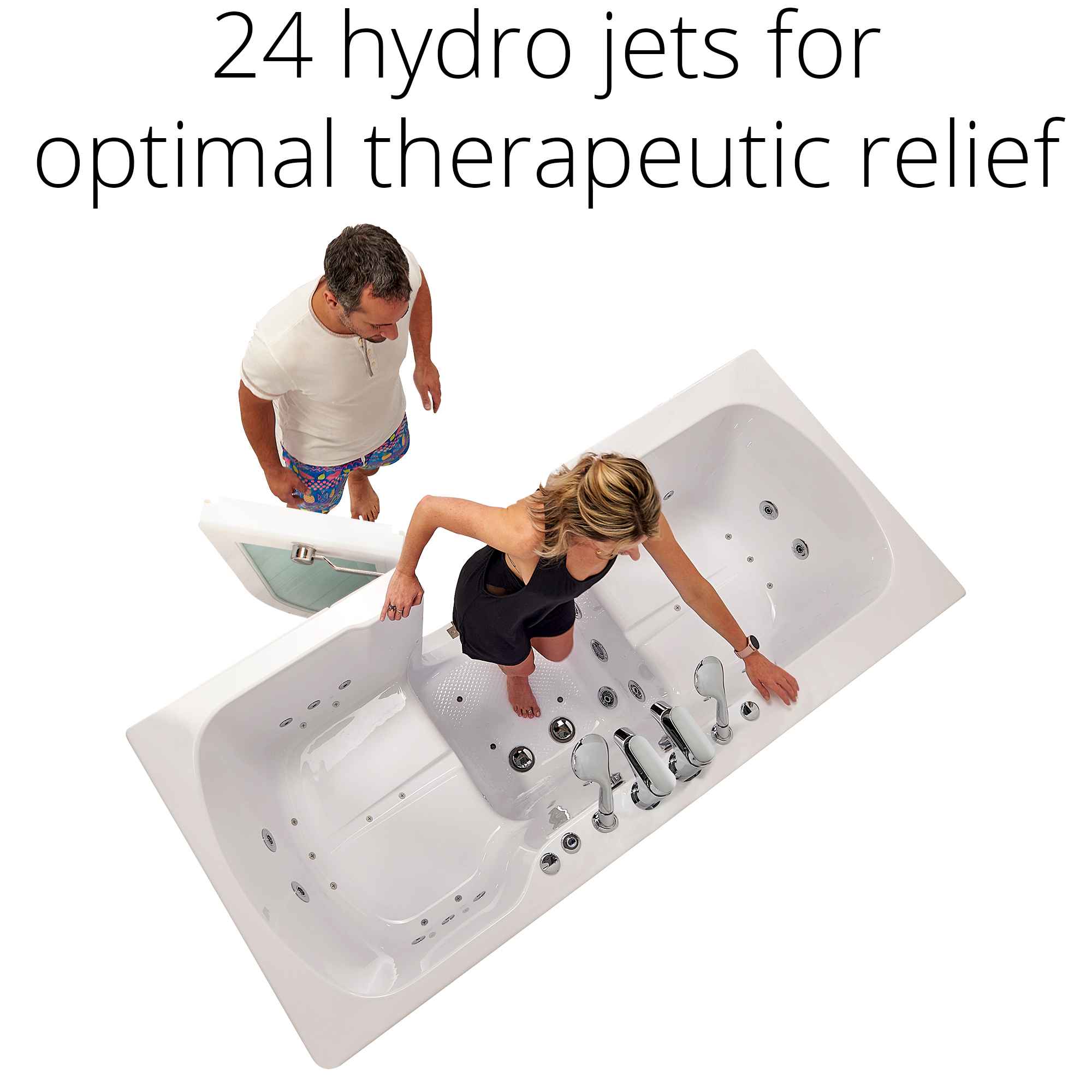 Ella Big4Two 36"x80" Hydro + Air Massage w/ Independent Foot Massage Acrylic Two Seat Walk-In-Bathtub, Outswing Door, 2x2 Piece Fast Fill Faucet, 2" Dual Drain Bath Tub Ella's Bubbles
