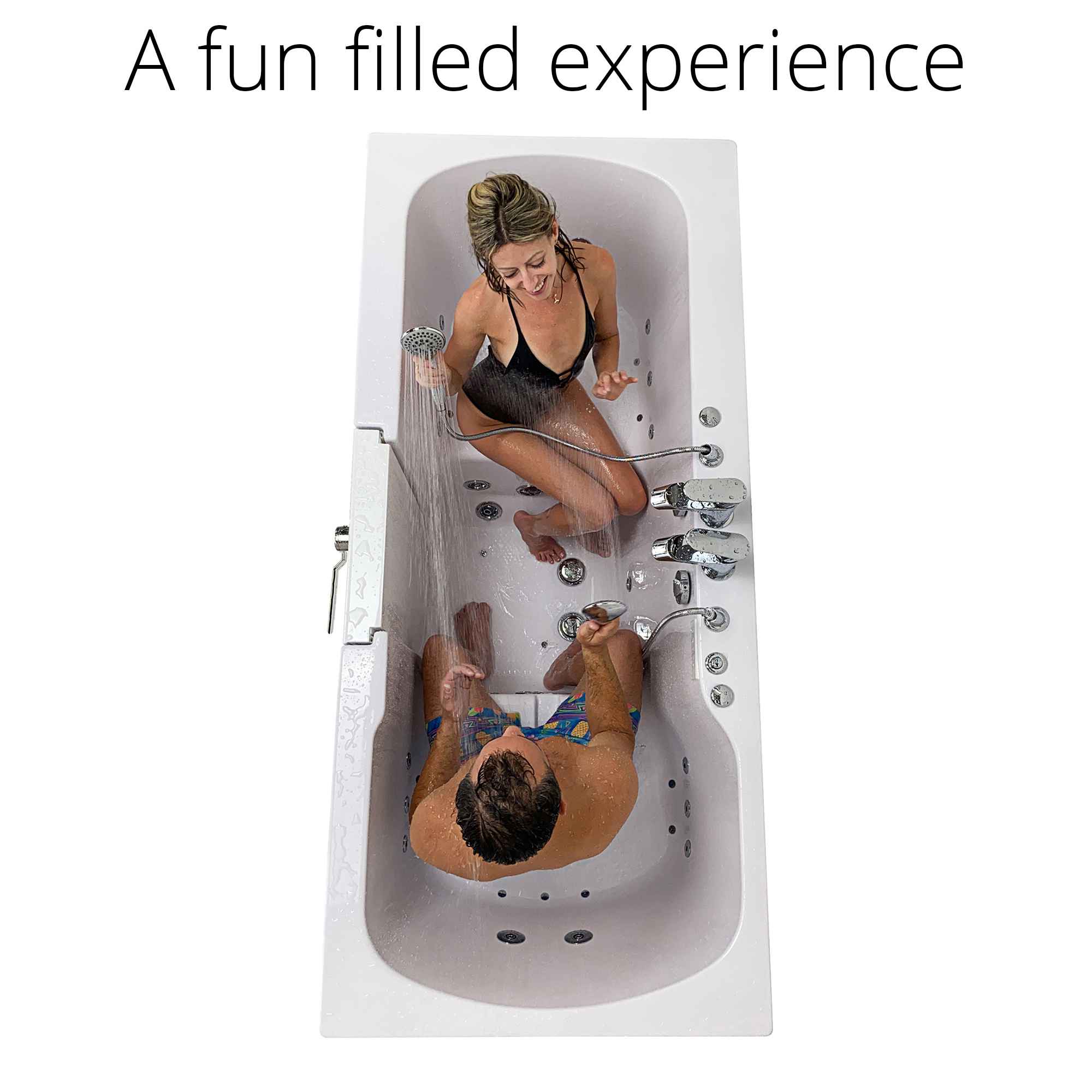 Ella Big4Two 36"x80" Hydro + Air Massage w/ Independent Foot Massage Acrylic Two Seat Walk-In-Bathtub, Outswing Door, 2x2 Piece Fast Fill Faucet, 2" Dual Drain Bath Tub Ella's Bubbles